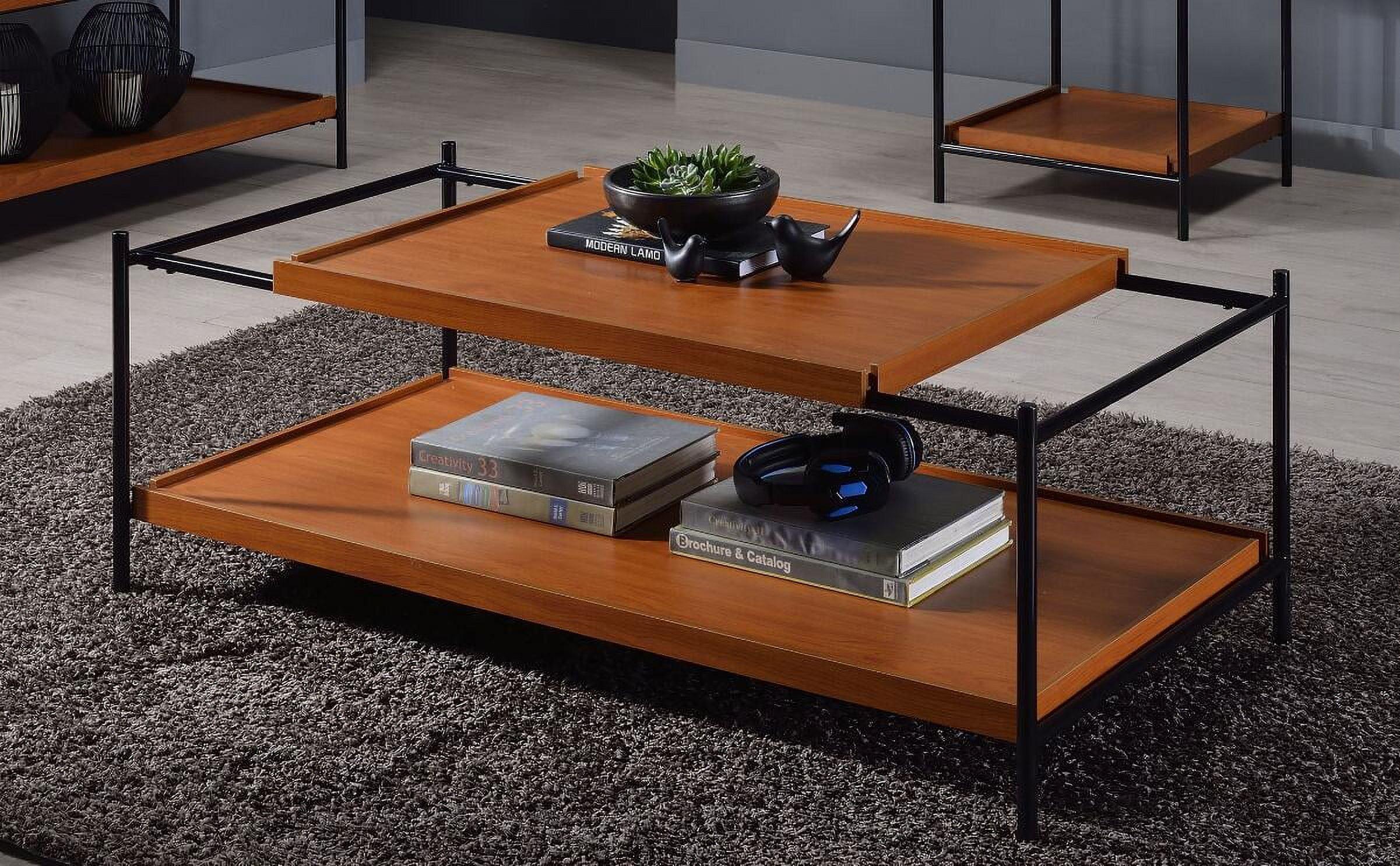 Oaken Rectangular Coffee Table in Honey Oak & Black Metal