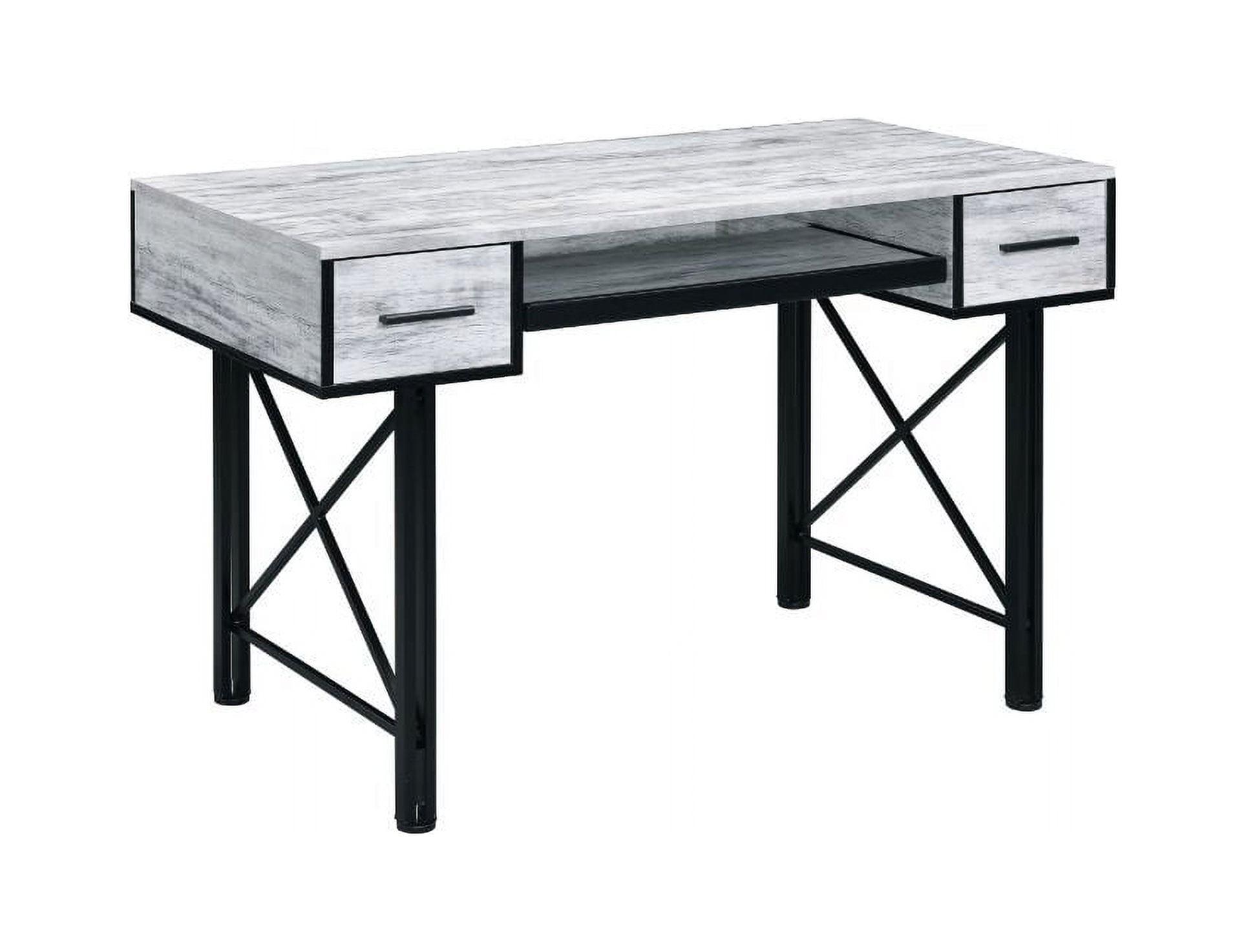 Settea Writing Desk Weathered White/Black - Acme Furniture: Metal Frame, Keyboard Tray, PC Stand