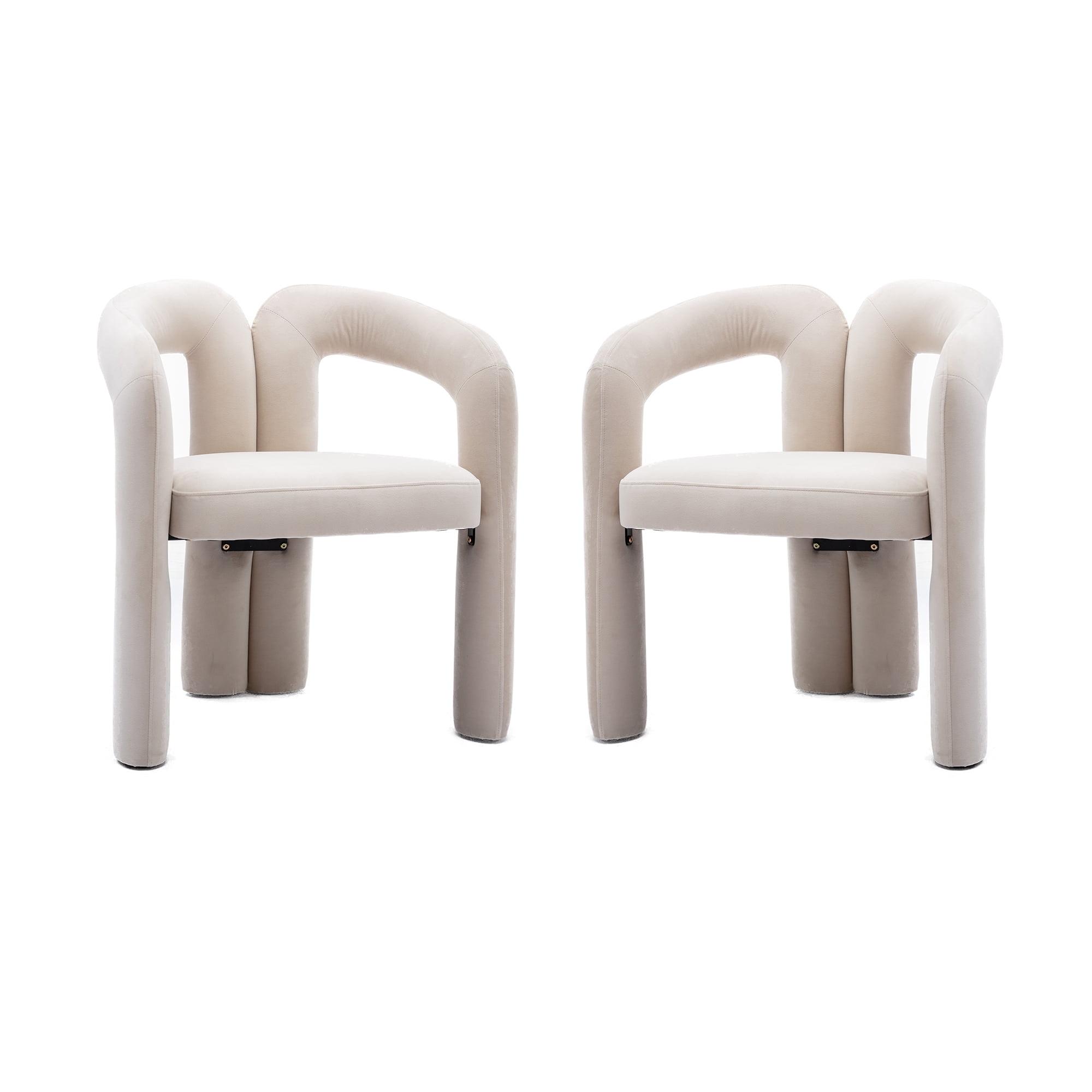 Beige Velvet Upholstered Metal Frame Side Chair Set