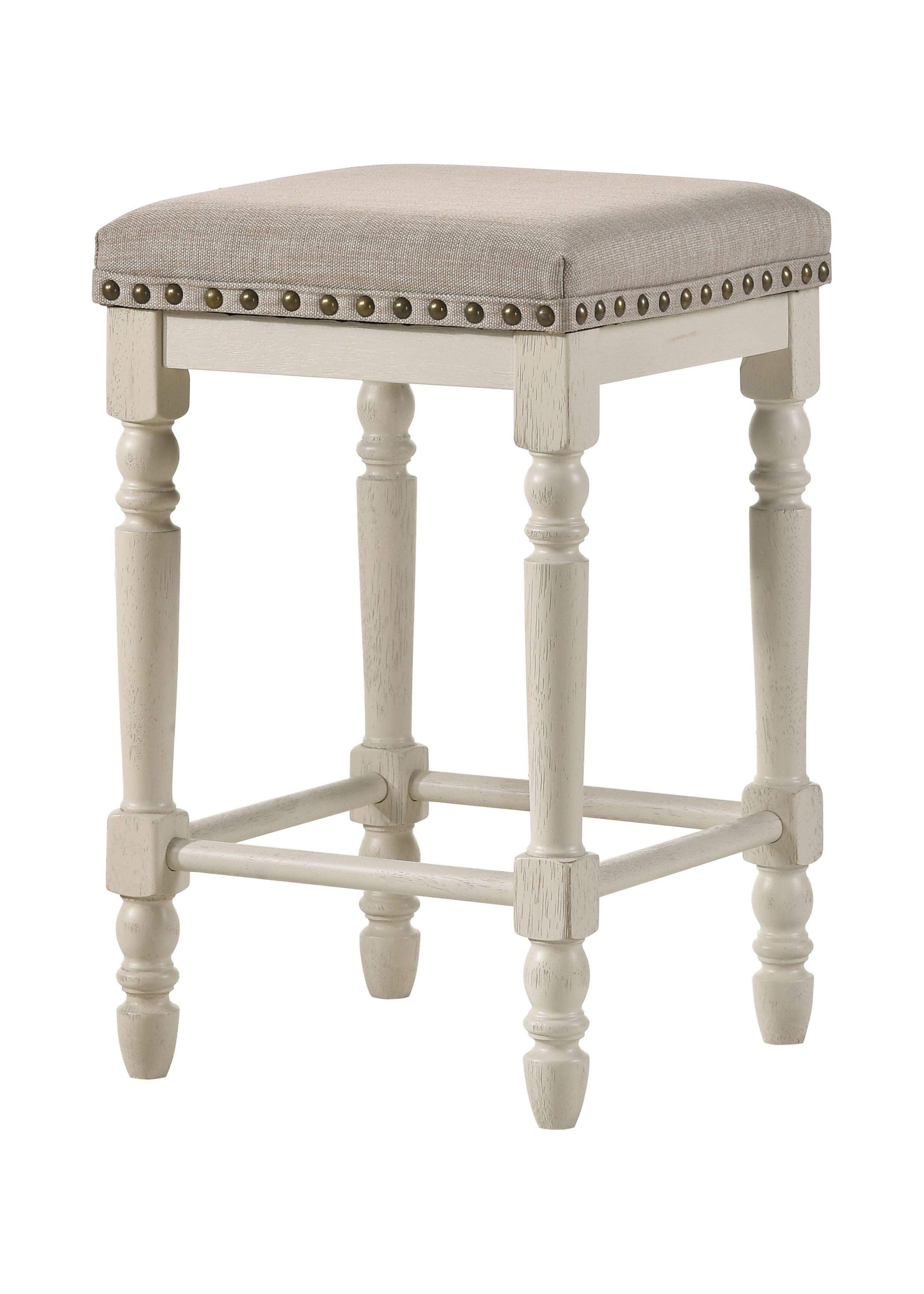 Tasnim Antique White and Oak Backless Counter Height Stool