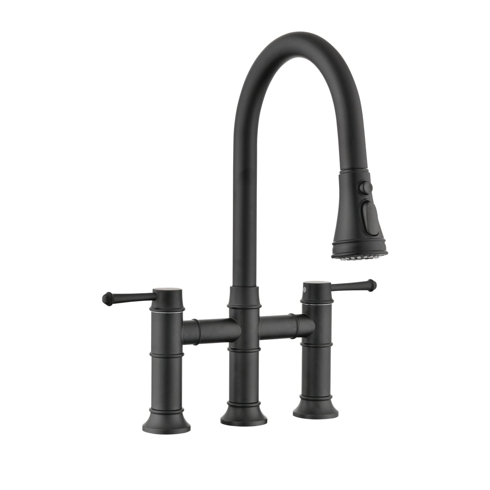 CoSoTower Double Handle Bridge Kitchen Faucet with Pull-Down Spray Head