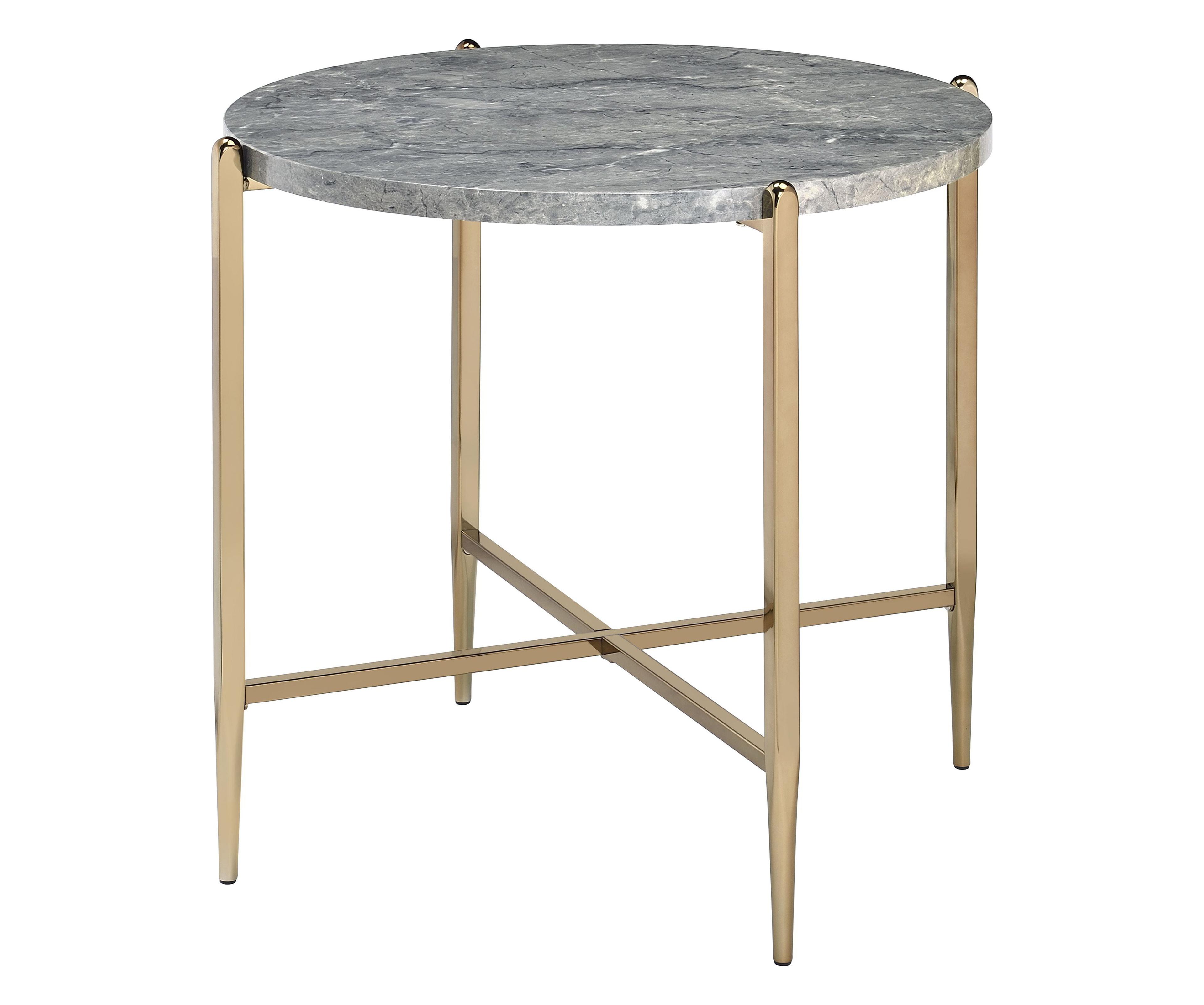 Elysian 26" Champagne Gold Round Stone & Metal End Table