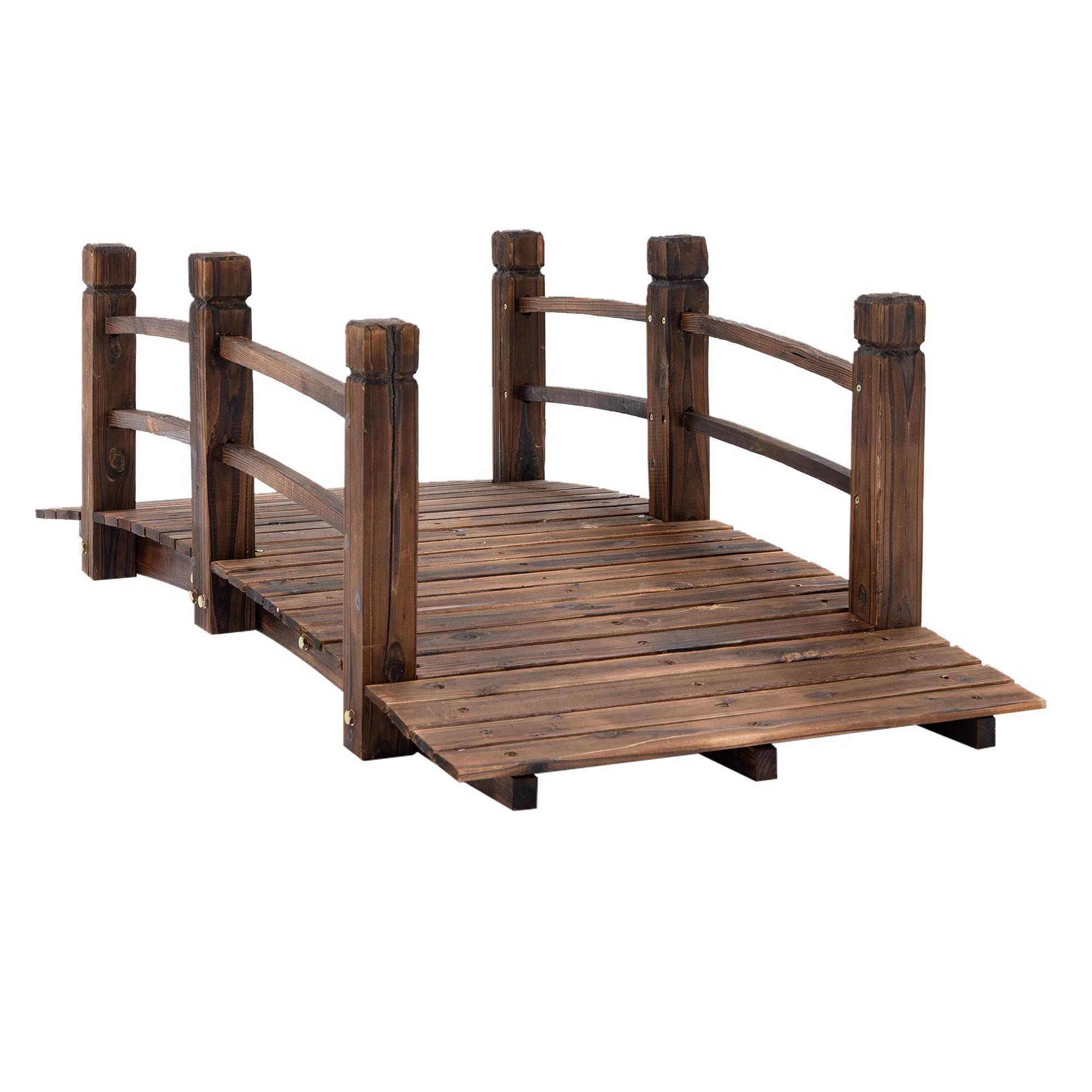 Stained Fir Wood Garden Bridge with Side Railings, 60"