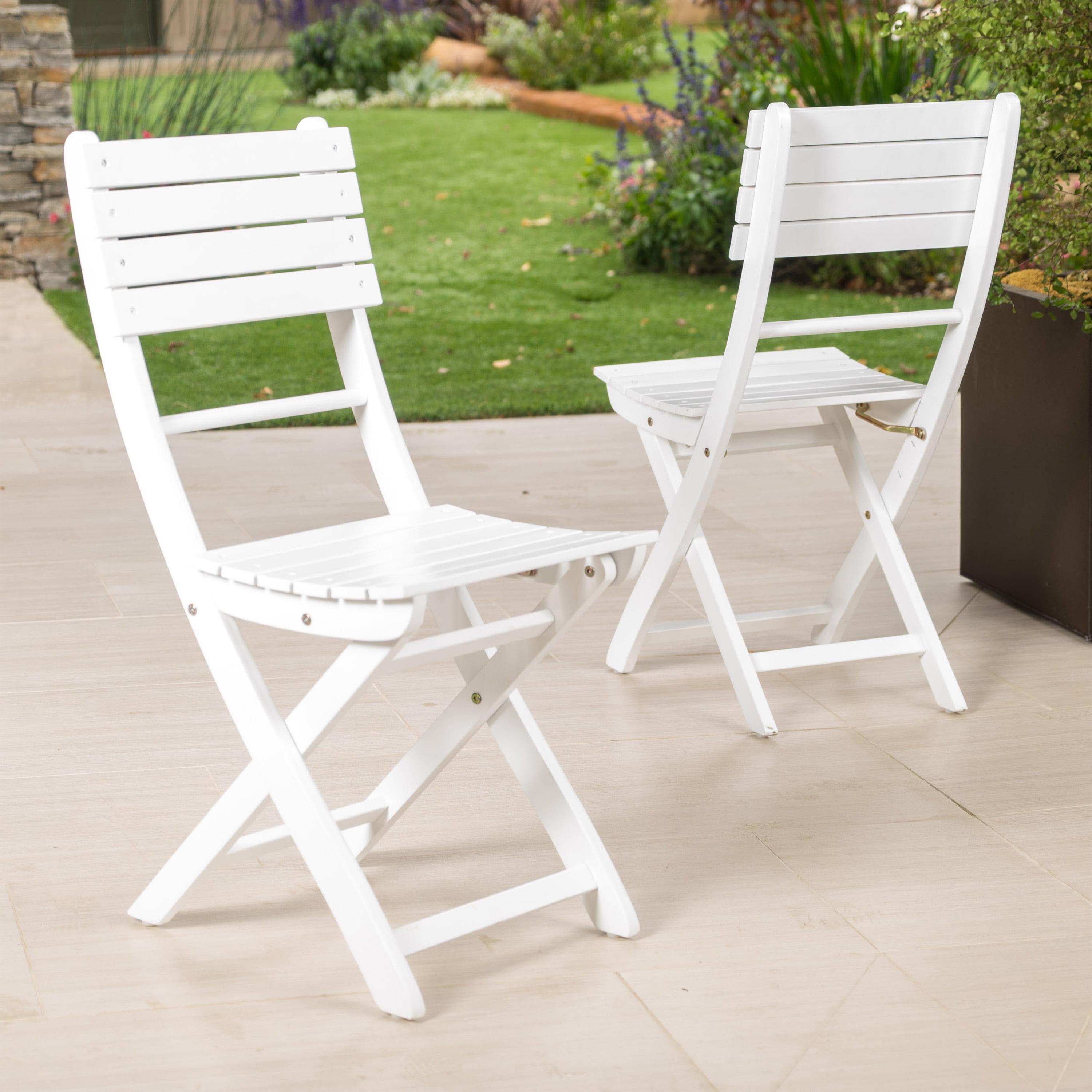 White Acacia Wood Foldable Armless Dining Chairs, Set of 2