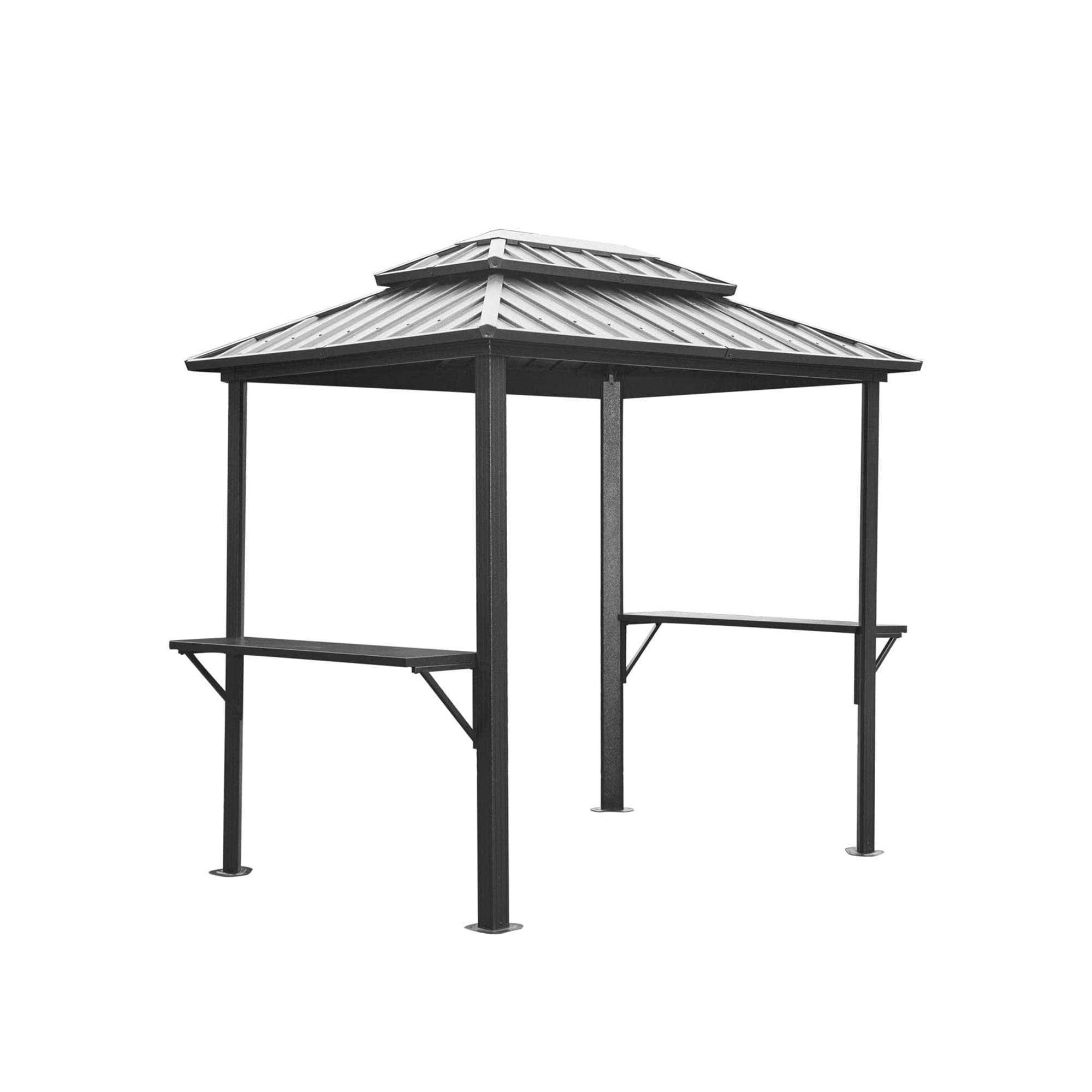 Gray Aluminum BBQ Gazebo with Double Roof and Shelves