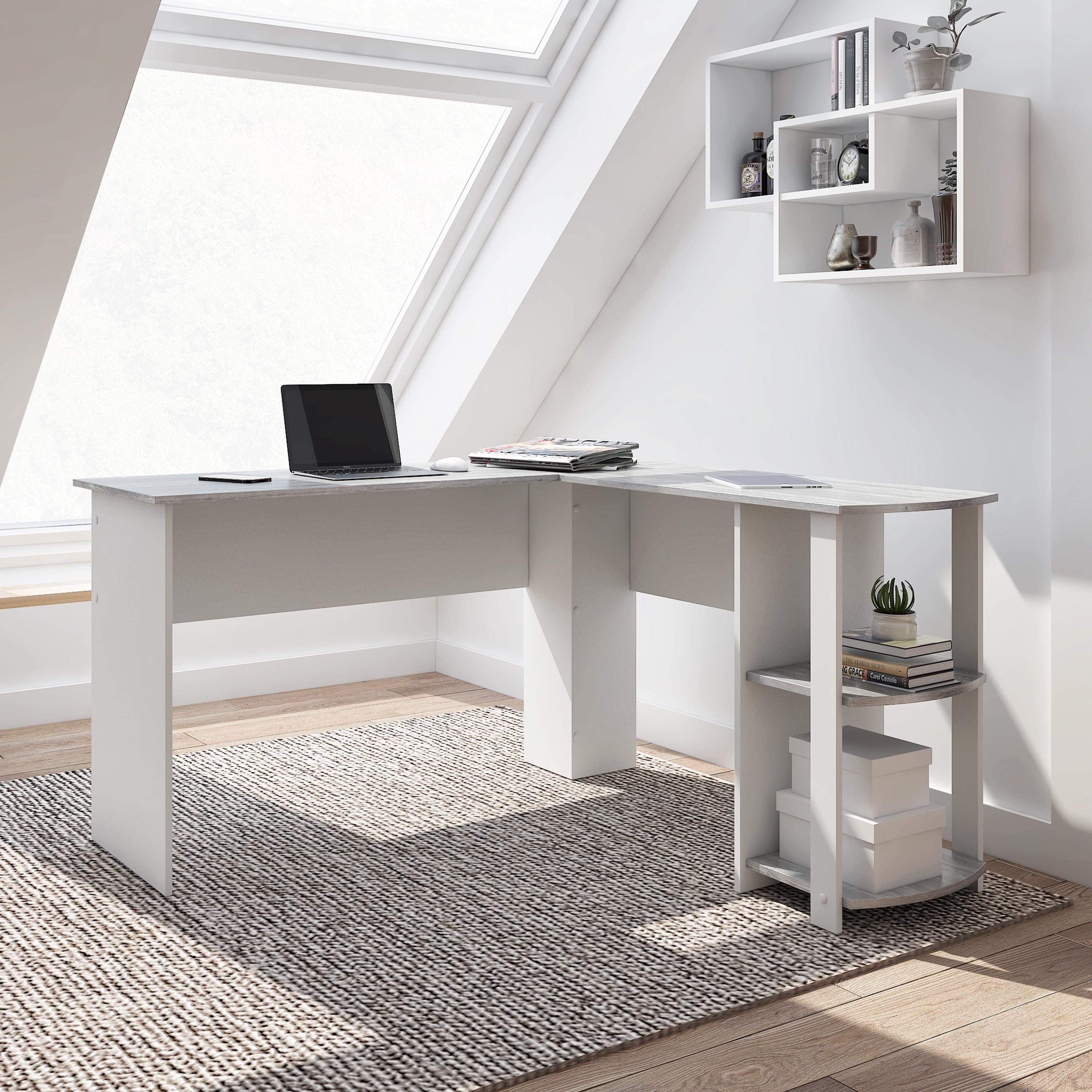 Modern L Shaped Desk with Side Shelves Gray - Techni Mobili