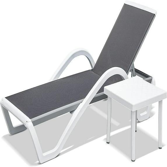 CoSoTower Patio Tumbona Sillones de Piscina de Aluminio Ajustables con Brazo Sillas de Piscina para Todo Clima para Exterior, Piscina, Césped (Gris, 1 Sillón+1 Mesa de Plástico)