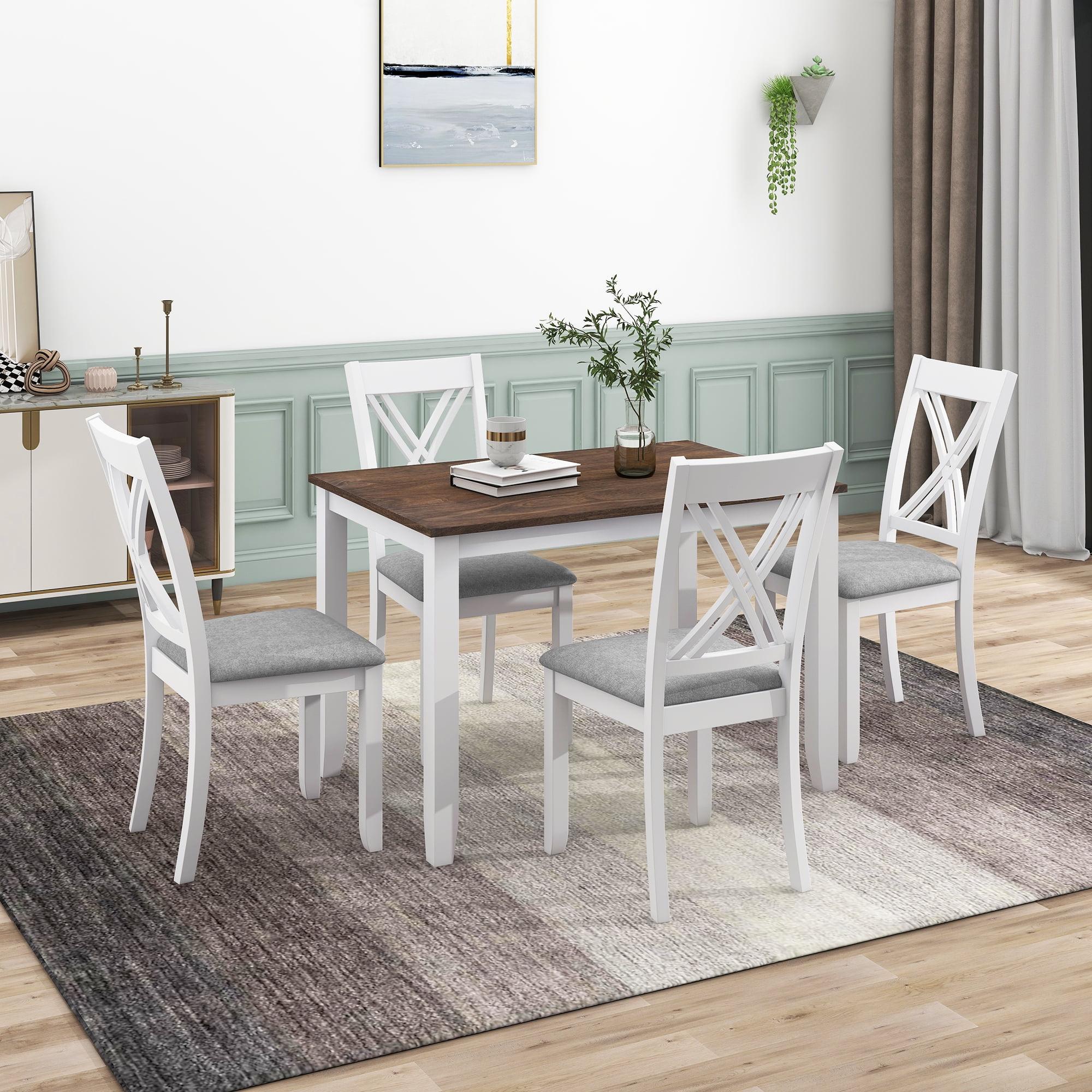 White and Gray Wood 5-Piece Dining Set with X-Back Chairs