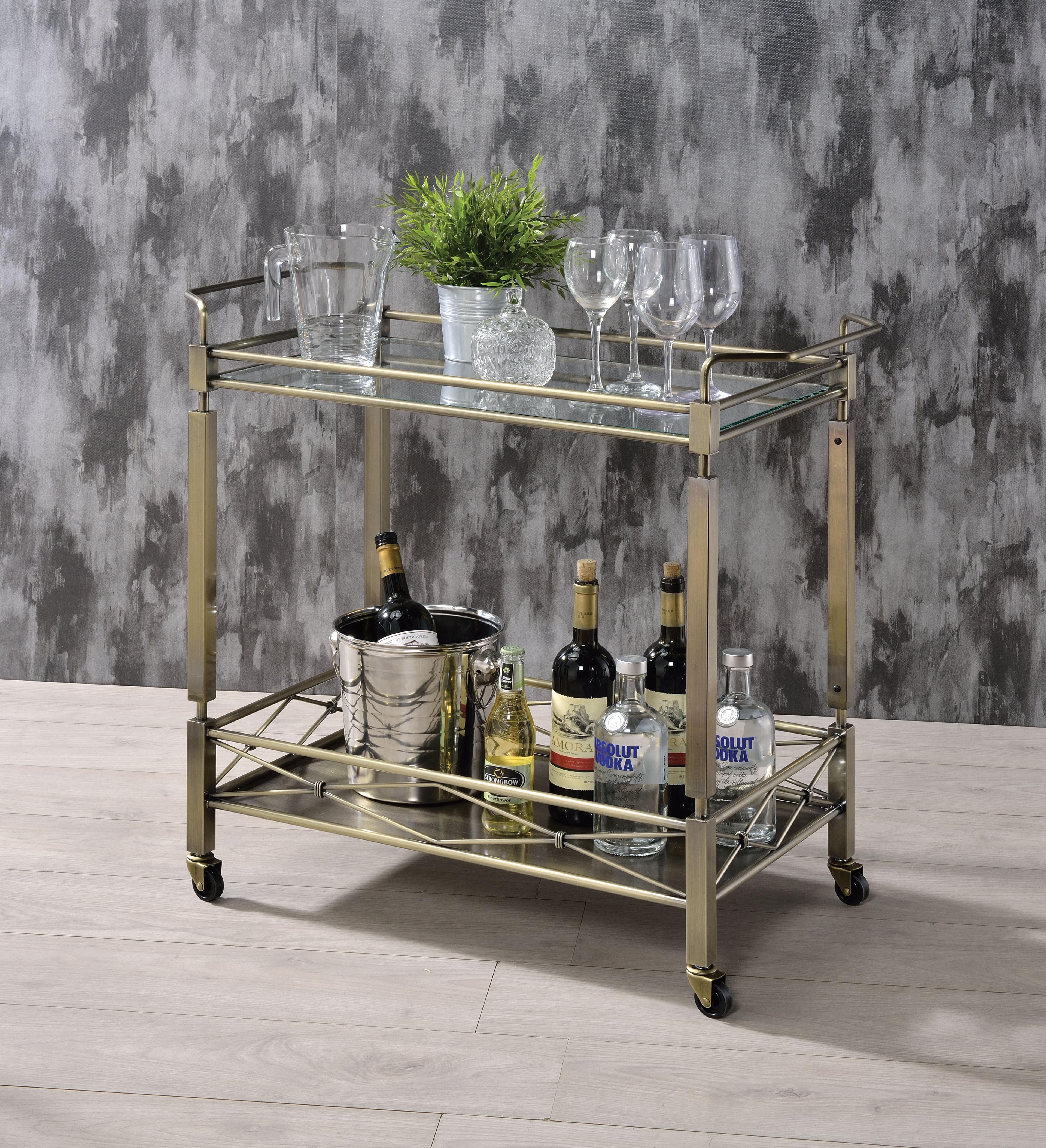 Matiesen Antique Gold and Clear Glass Serving Cart