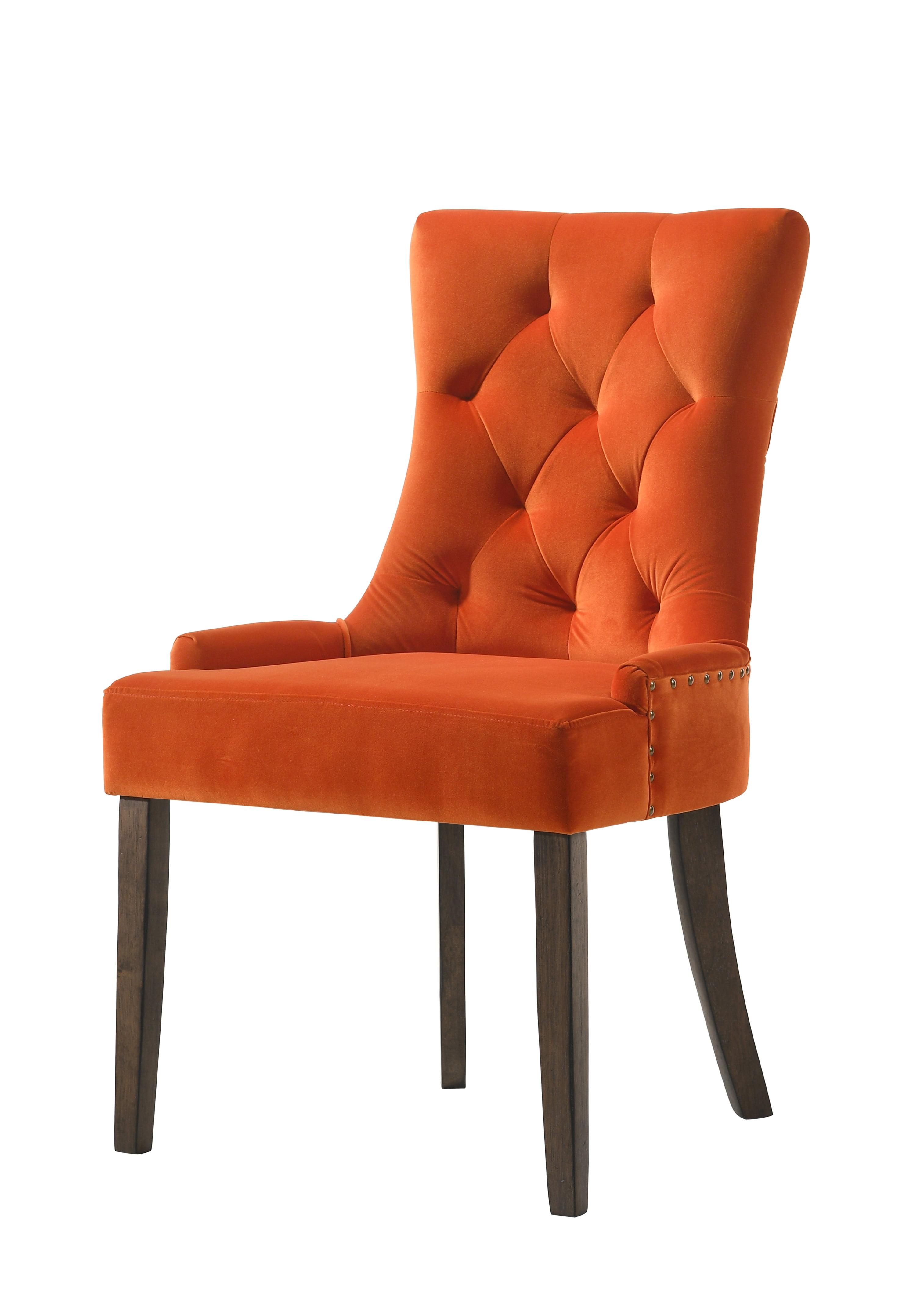 High-Backed Farren Side Chair in Orange Velvet and Espresso Wood