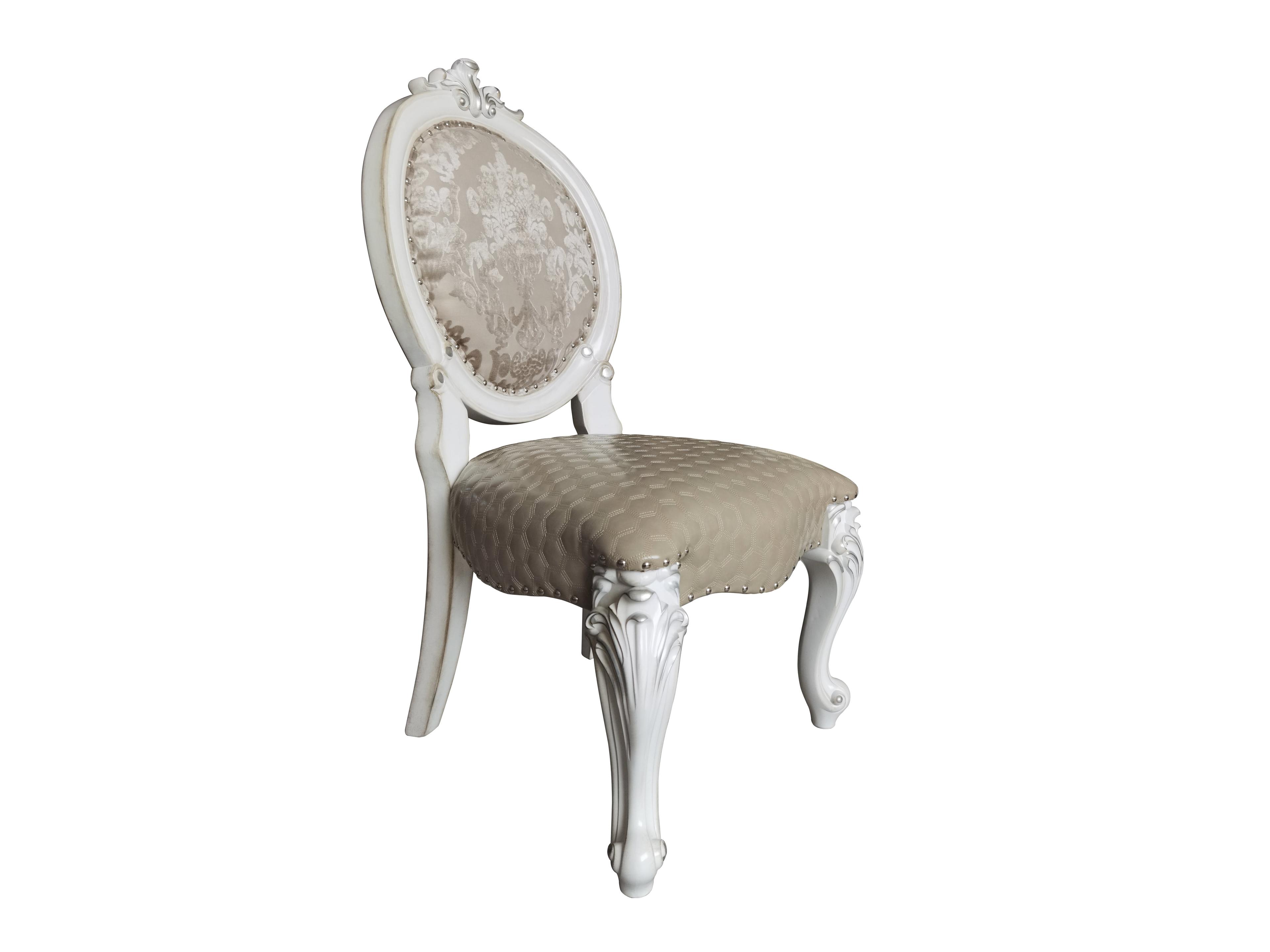 Versailles White Faux Leather Upholstered Side Chair with Wood Frame