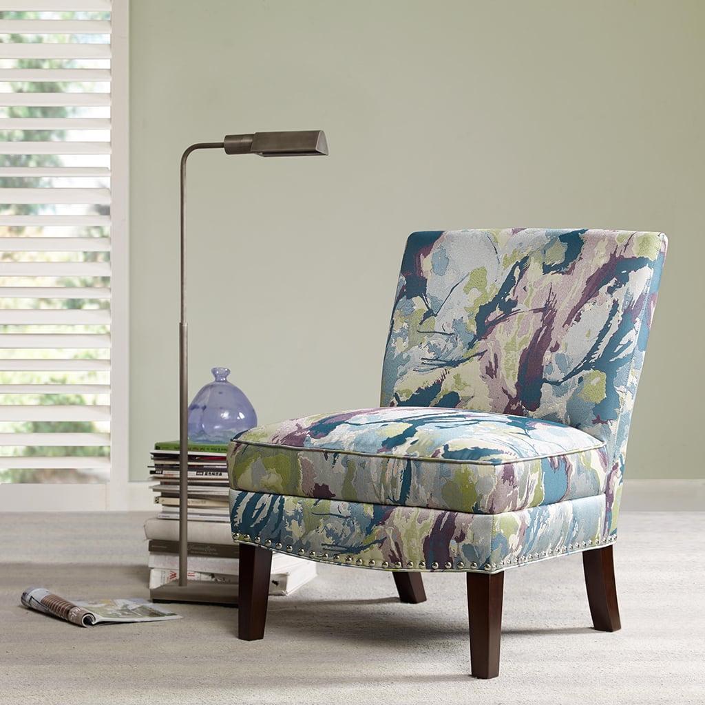 Karly Slipper Accent Chair Blue/Cream - Madison Park: Elegant Back, Silver Nailhead Trim