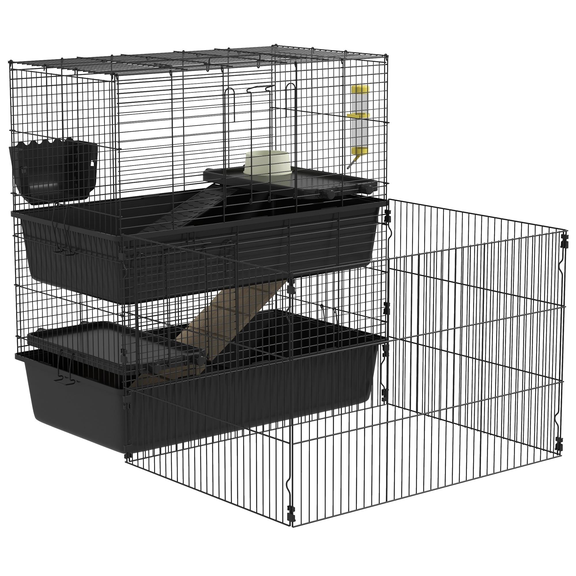 Black Steel Multi-Level Playpen Cage for Small Pets