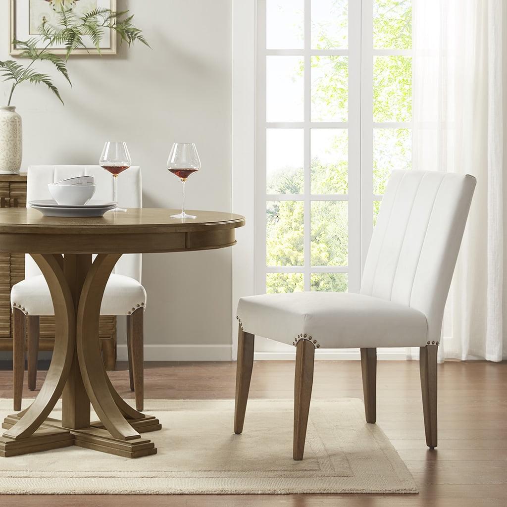Elegant Cream Microfiber Dining Chair with Walnut Wood Legs (Set of 2)
