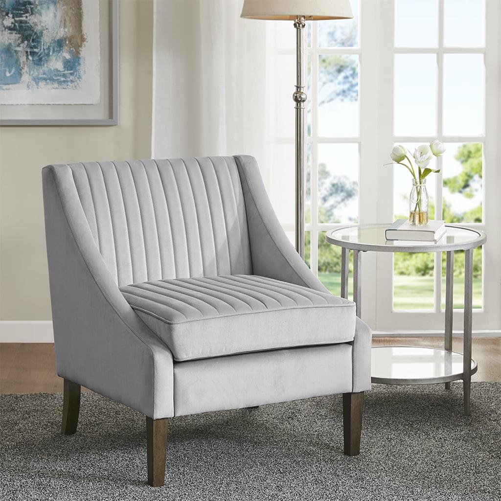 Gray Velvet Upholstered Accent Chair with Wood Legs