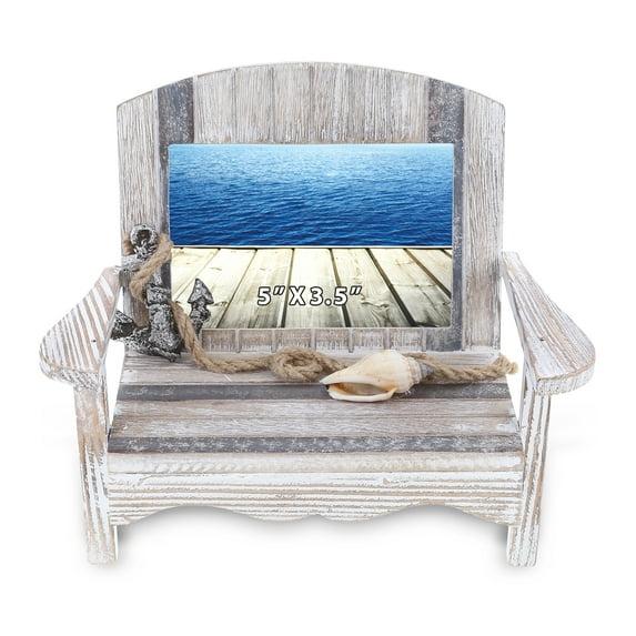 CoTa Global Silver Sea Chair 5x3.5 Beach Frame - Distressed Wood Beach Chair Picture Frame for Summer Vacation Memory, Handmade Tropical Nautical Picture Frame for Tabletop - 7 Inch, Color May Vary