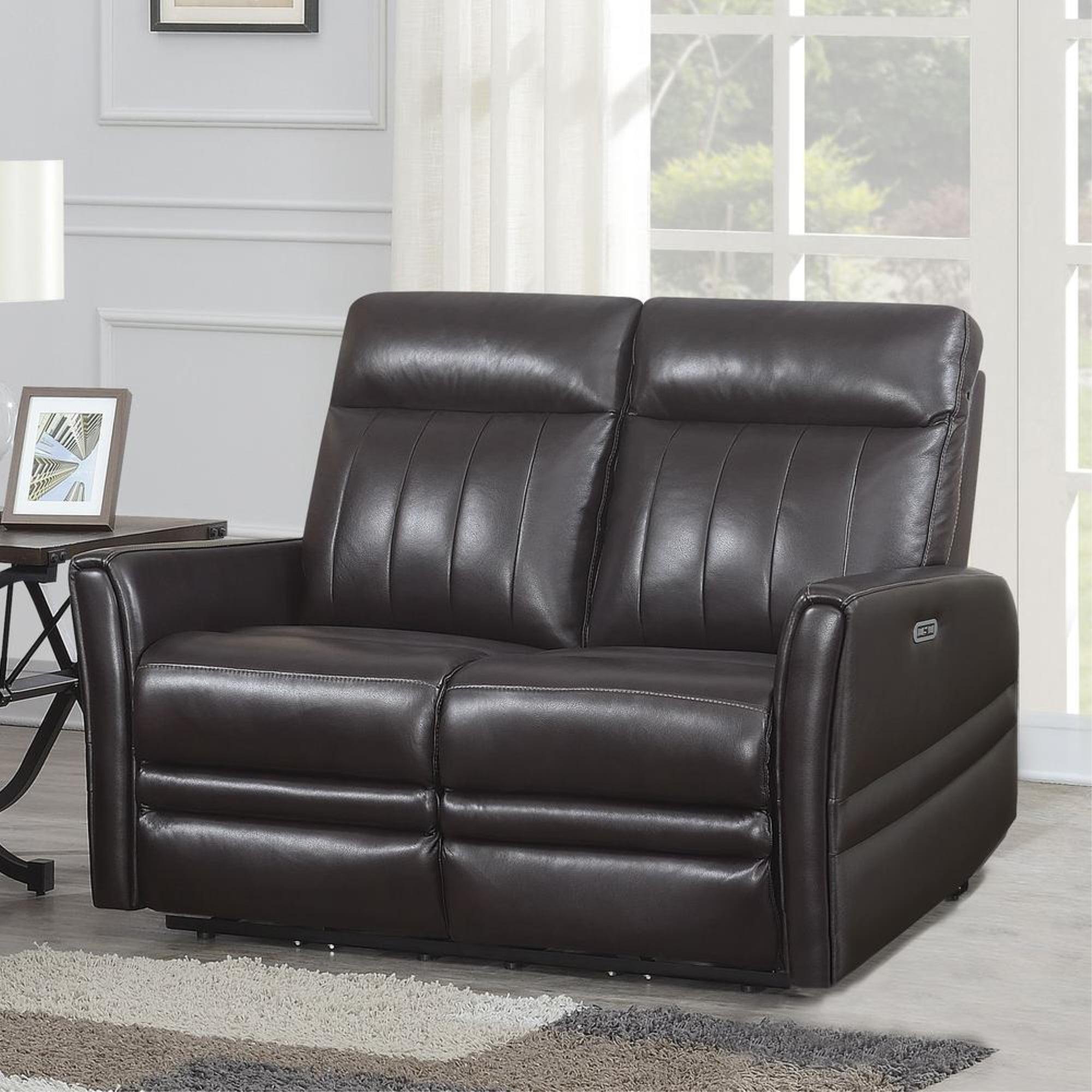 Brown Faux Leather Power Reclining Loveseat with Storage