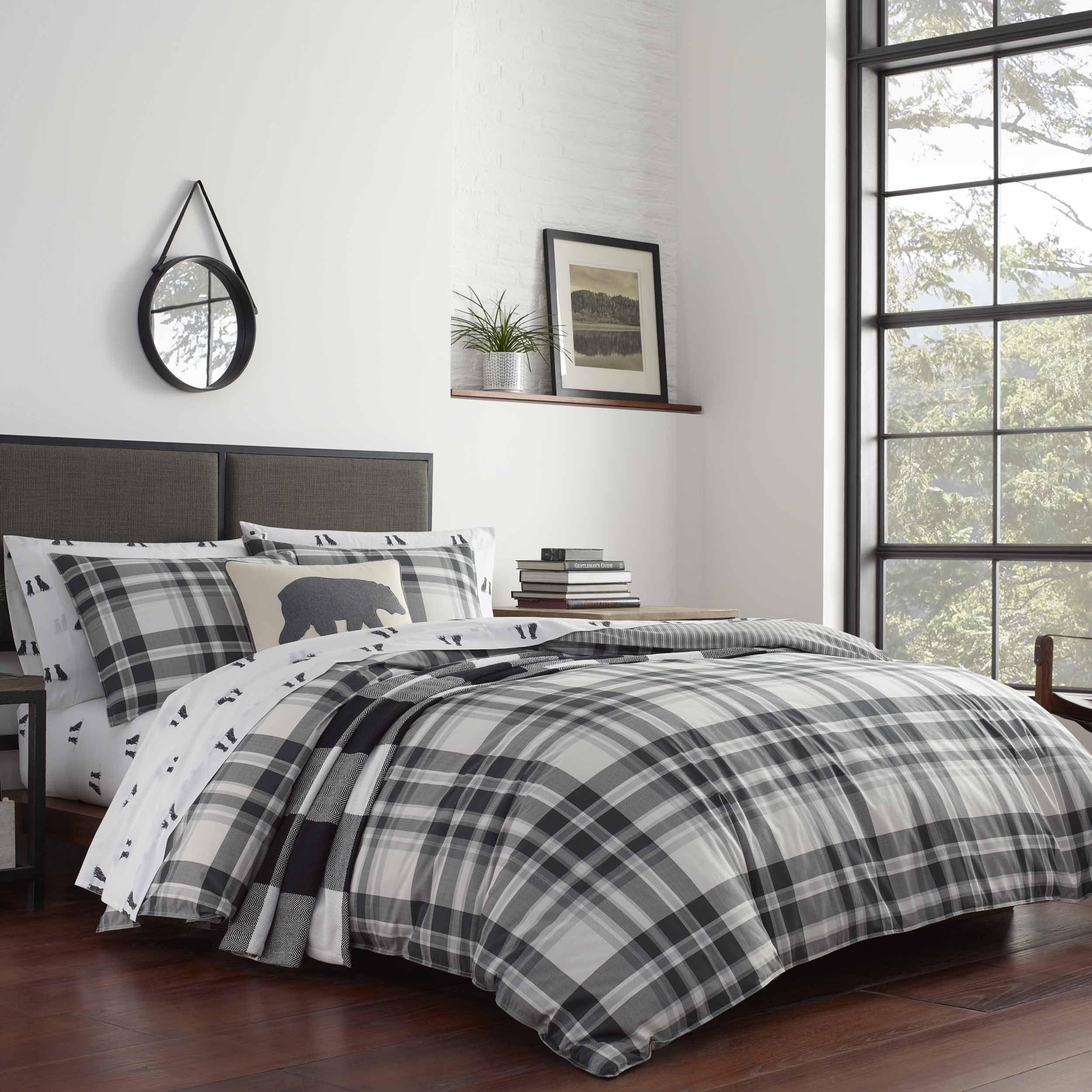 Eddie Bauer Plaid and Stripes Eddie Bauer Timbers Green Cotton Reversible Bedding Set