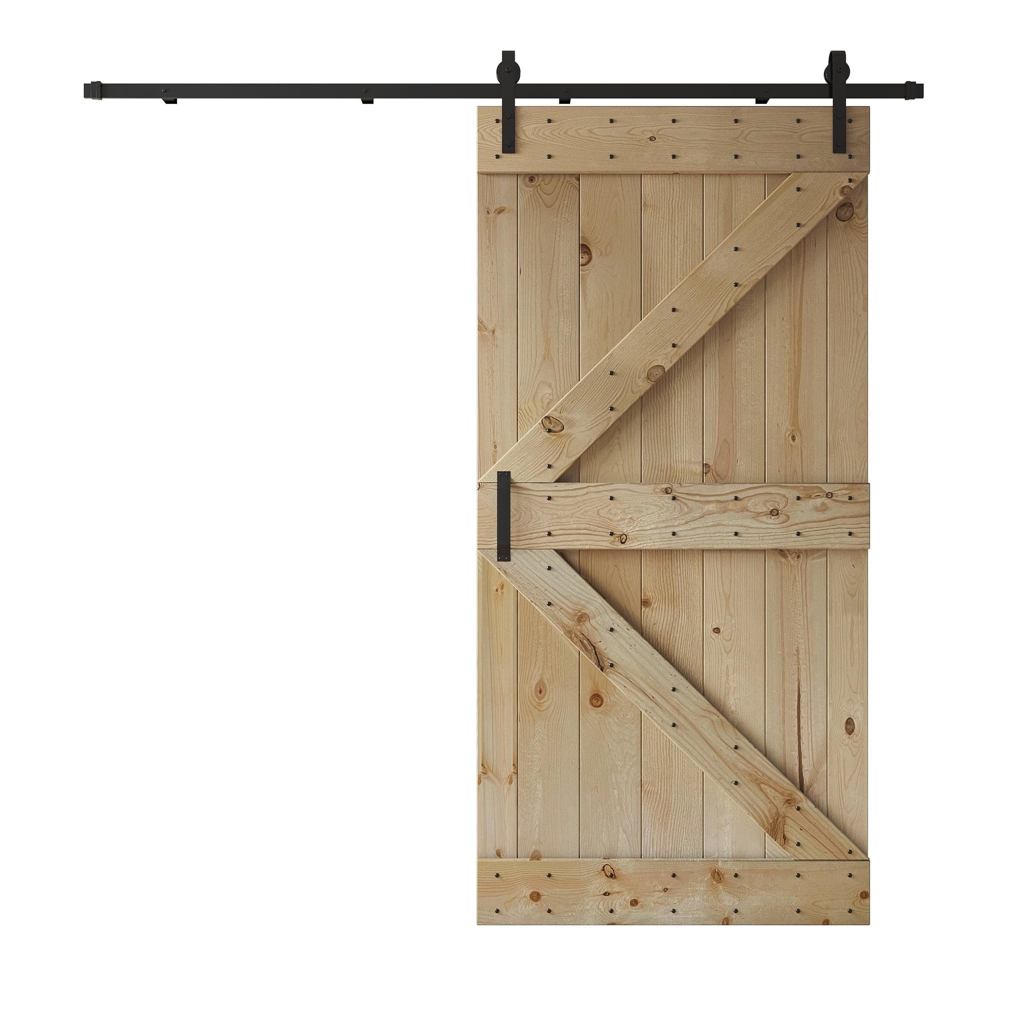 Paneled Wood and Metal K Series DIY Knotty Barn Door with Installation Hardware Kit