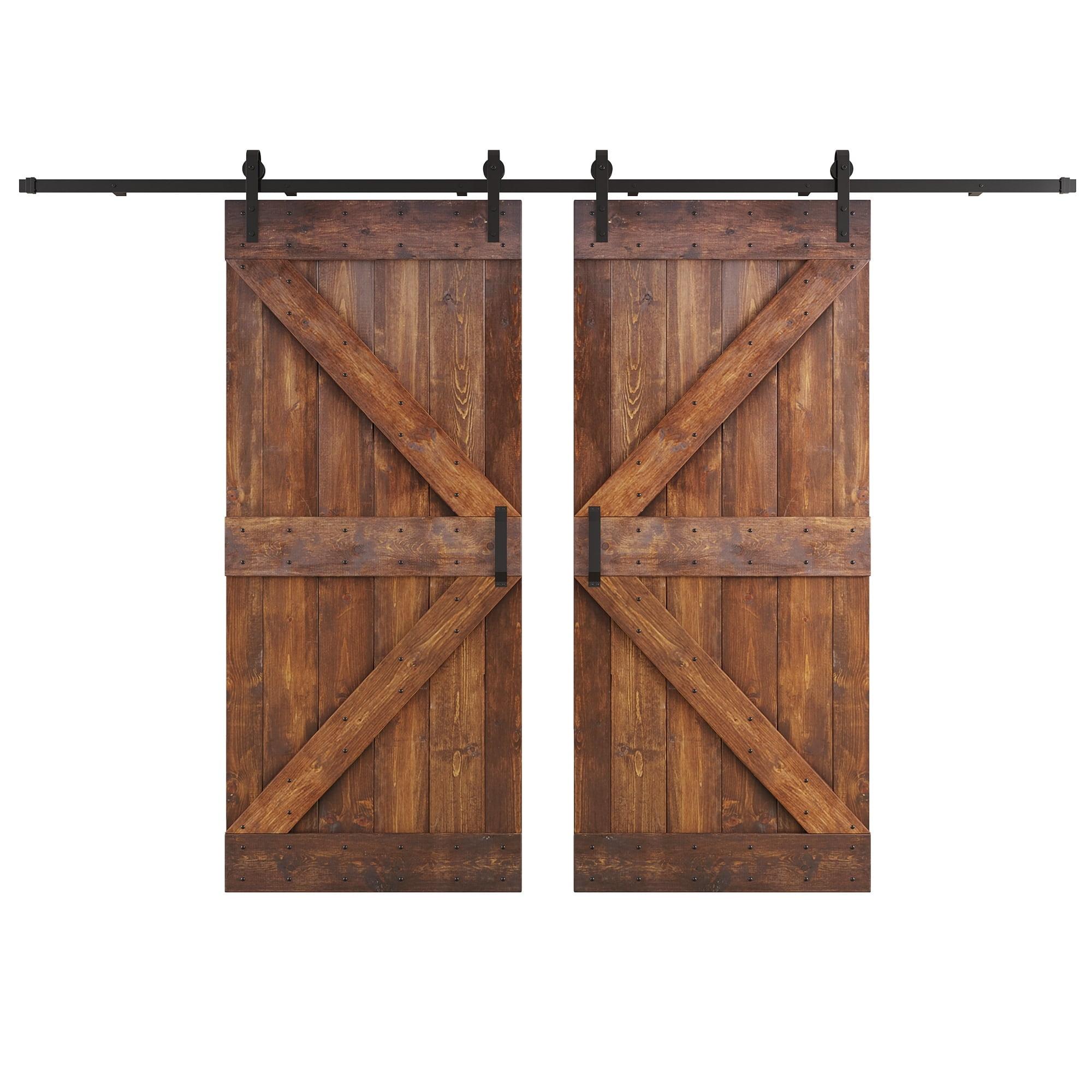 Coast Sequoia 76 in x 84 in K Series DIY Knotty Wood Double Sliding Barn Door With Hardware Kit (Dark Walnut)