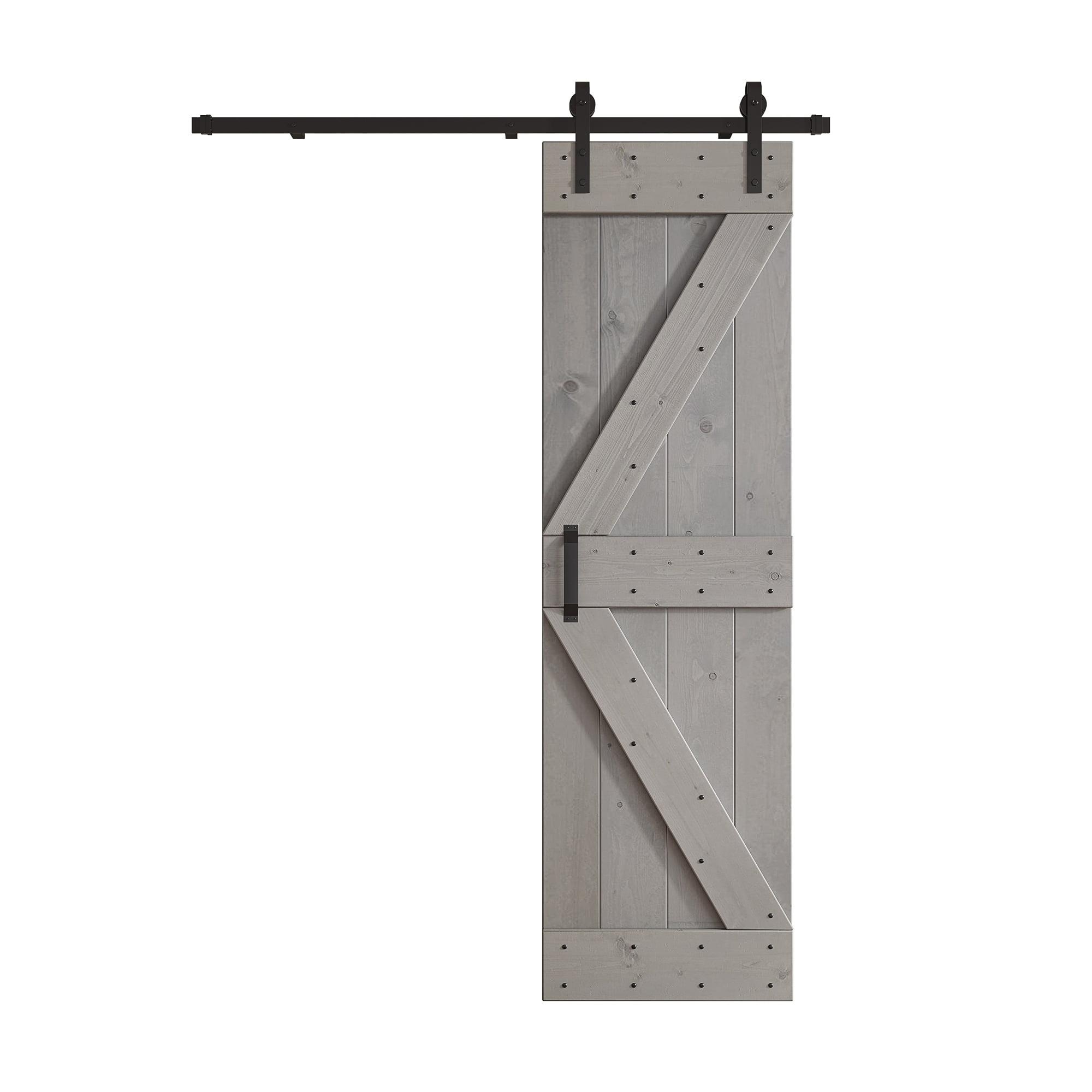 Paneled Wood and Metal K Series DIY Knotty Barn Door with Installation Hardware Kit