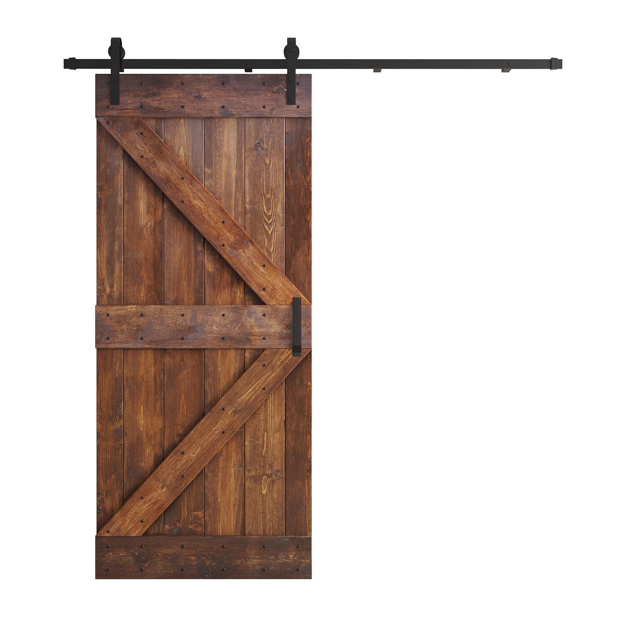 Dark Walnut 36in x 84in Pine Wood Sliding Barn Door with Hardware Kit