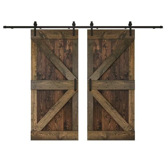 Paneled Wood K Series Double Barn Door with Installation Hardware Kit