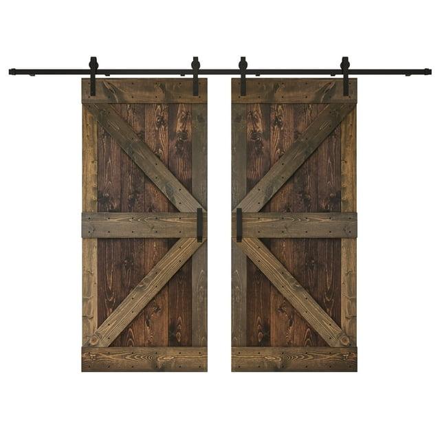 Paneled Wood K Series Double Barn Door with Installation Hardware Kit