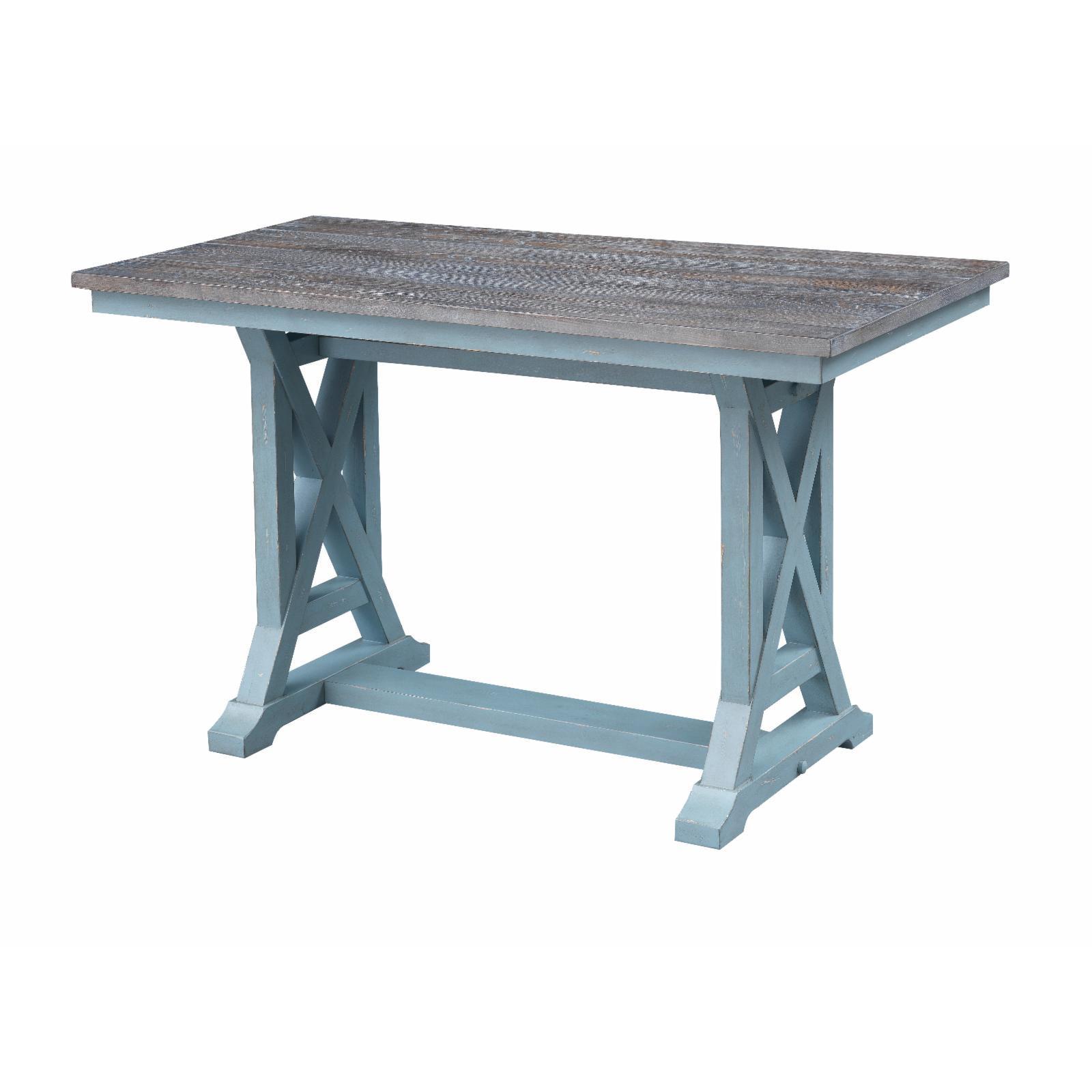 Blue Wood Counter Height Dining Table with Trestle Base