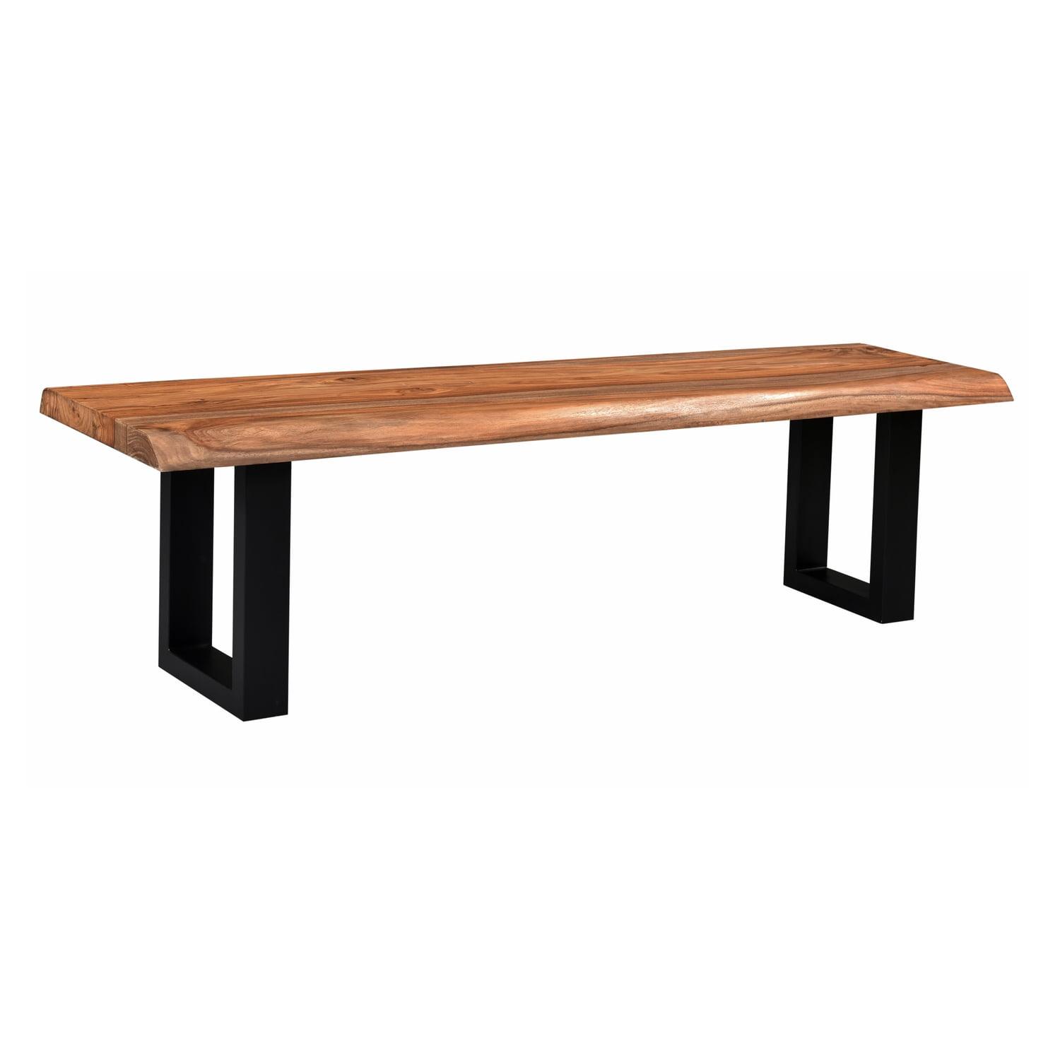 Brownstone Nut Brown Sheesham Wood Dining Bench with Black Metal Legs