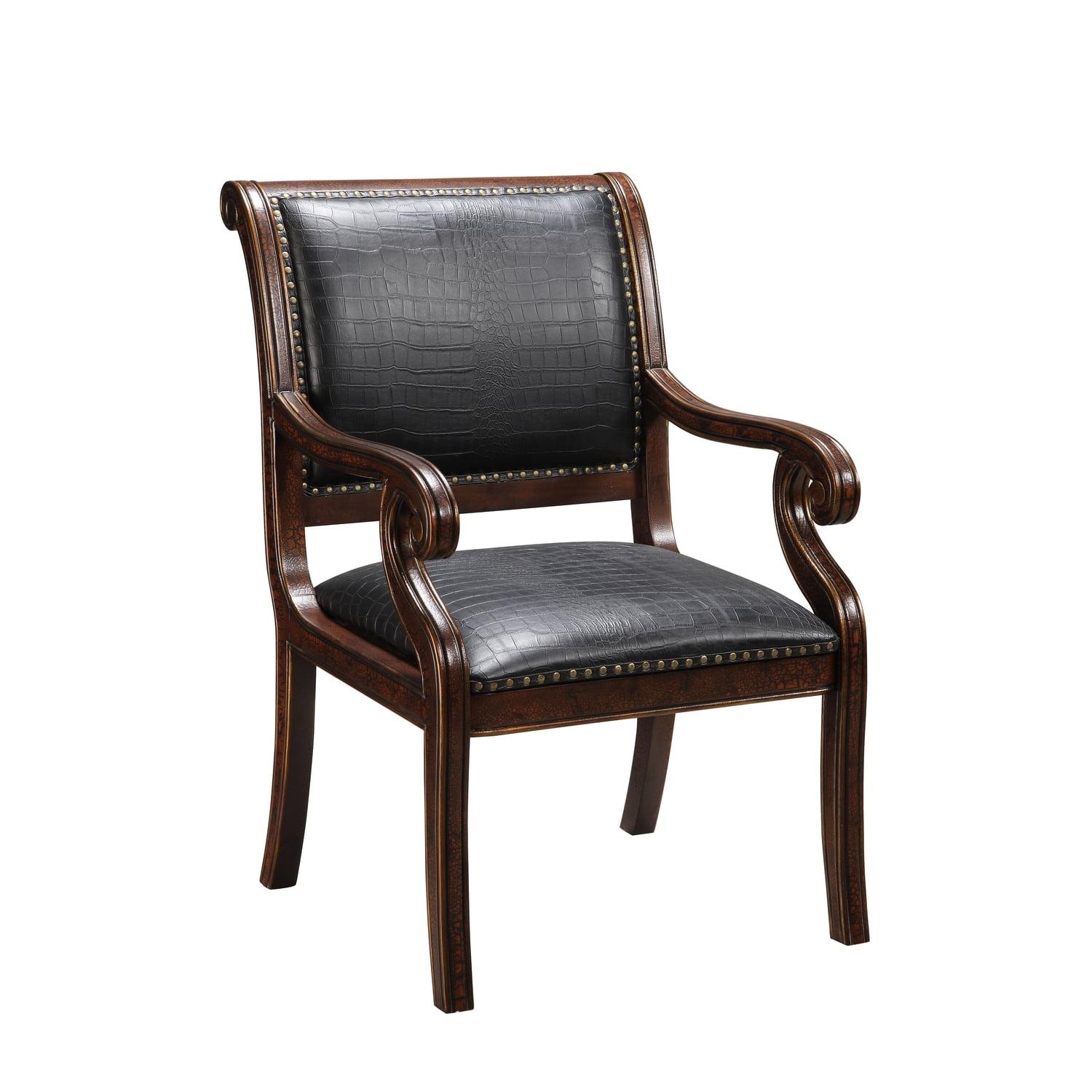 Rich Textured Brown Faux Leather Traditional Accent Chair