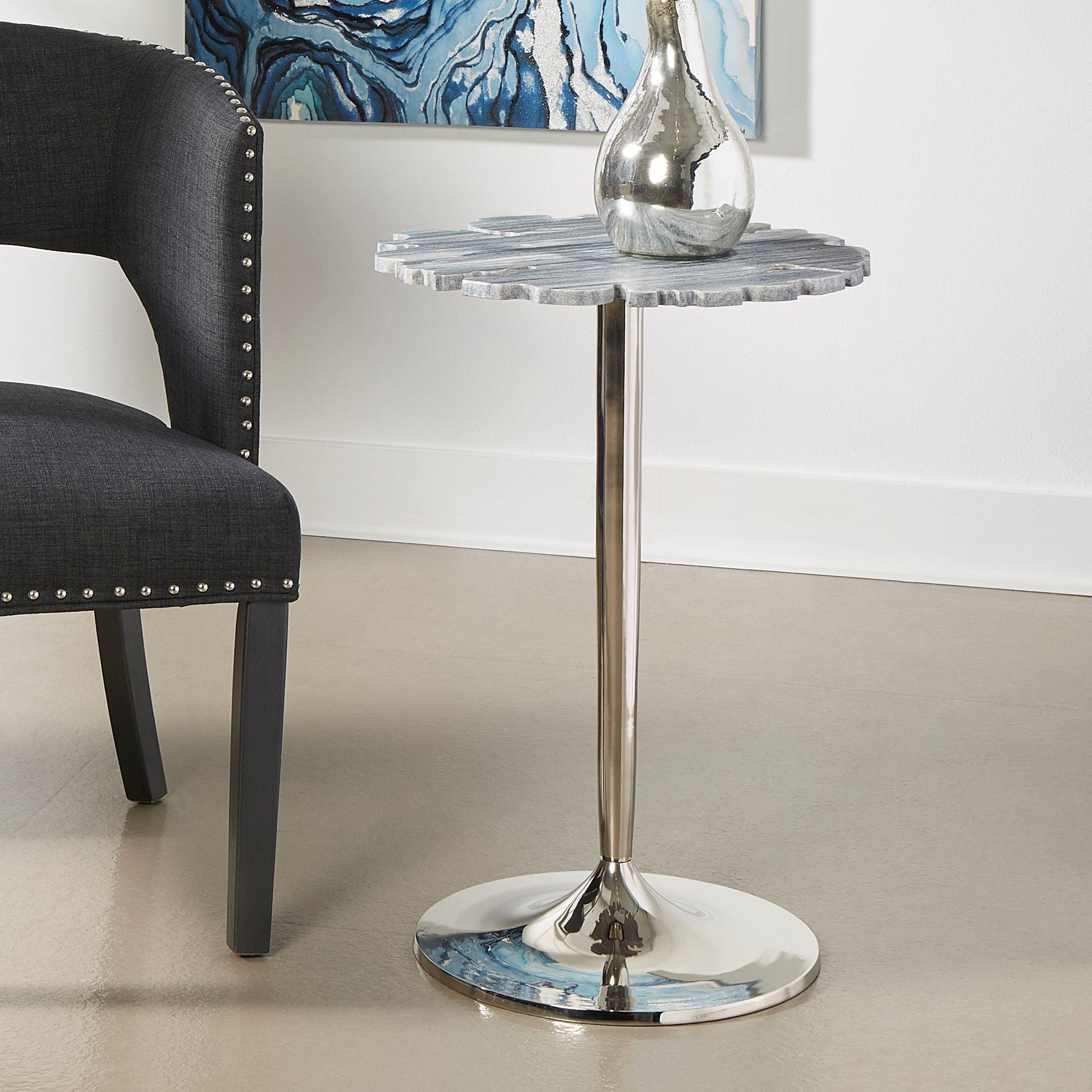 Polly 18'' Chrome Gray Marble Round Occasional Table