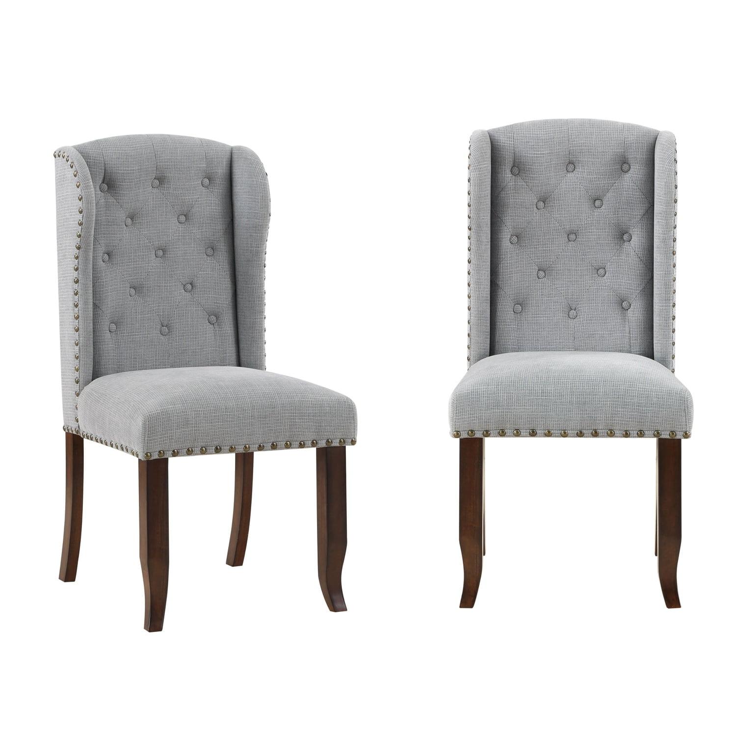 Edmund Gray Upholstered Traditional Side Chair with Wood Legs - Set of Two