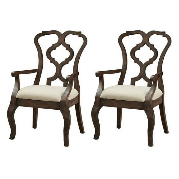 Set of 2 Chateau Upholstered Dining Arm Chairs Brown - Treasure Trove Accents: Polyester, Hardwood Frame, No Assembly Required