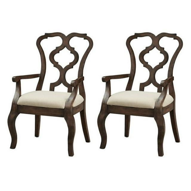 Set of 2 Chateau Upholstered Dining Arm Chairs Brown - Treasure Trove Accents: Polyester, Hardwood Frame, No Assembly Required