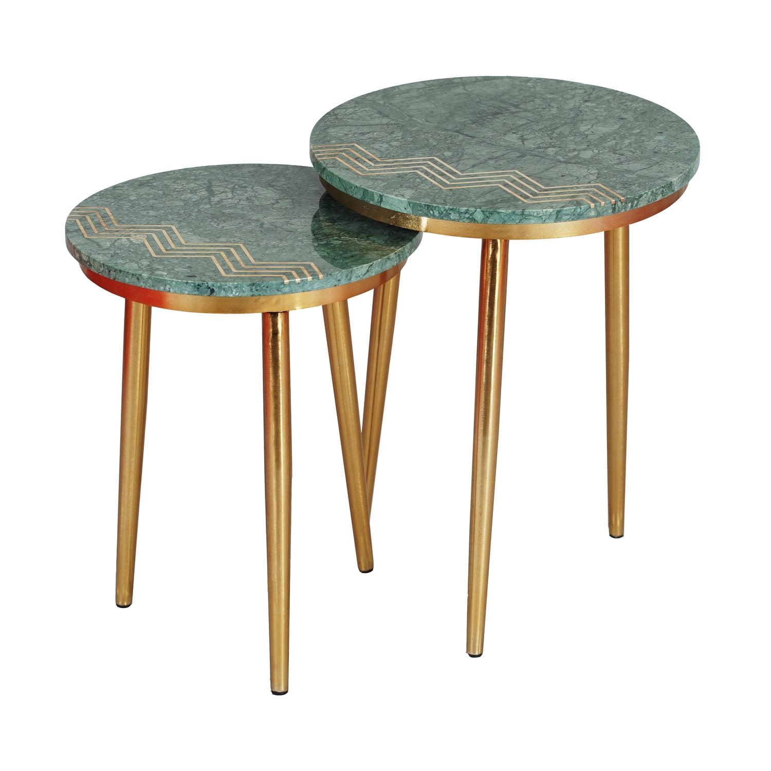 Avery Green Marble and Gold Metal Round Nesting Tables