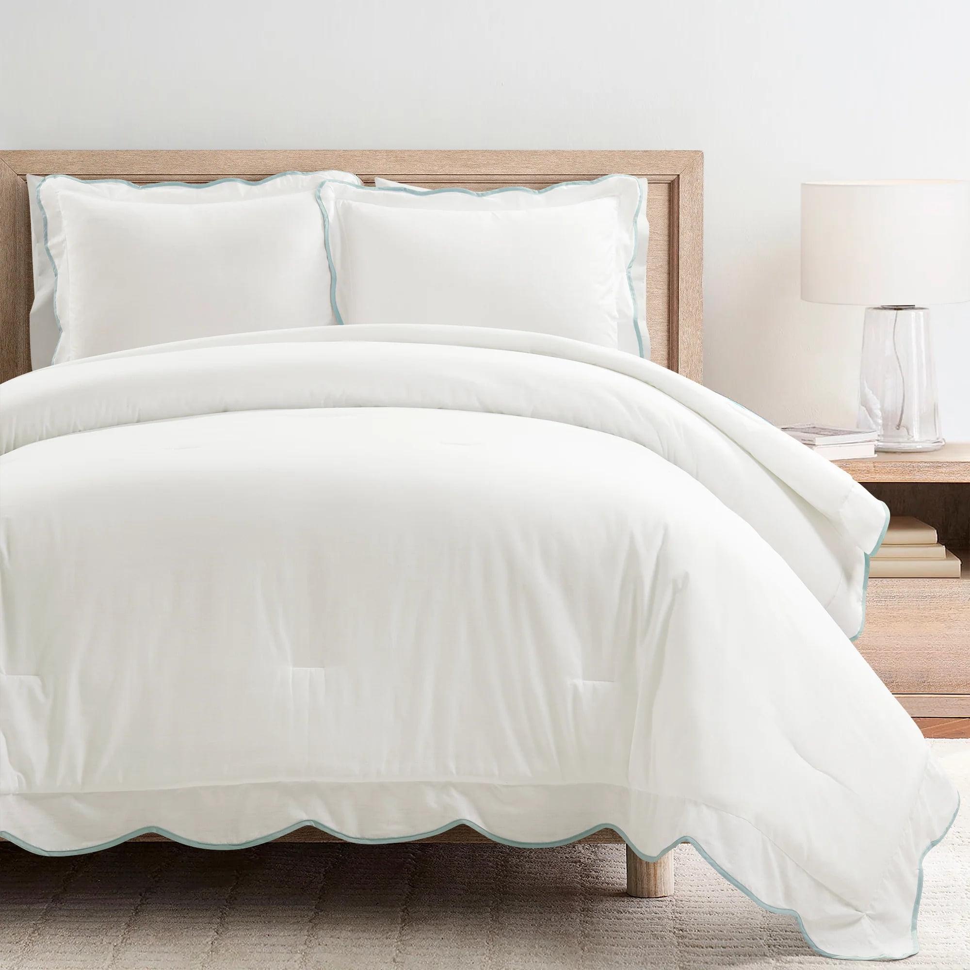 3pc Full/Queen Coastal Chic Scallop Edge Comforter Set Blue - Lush Décor: OEKO-TEX Certified, Cotton & Polyester