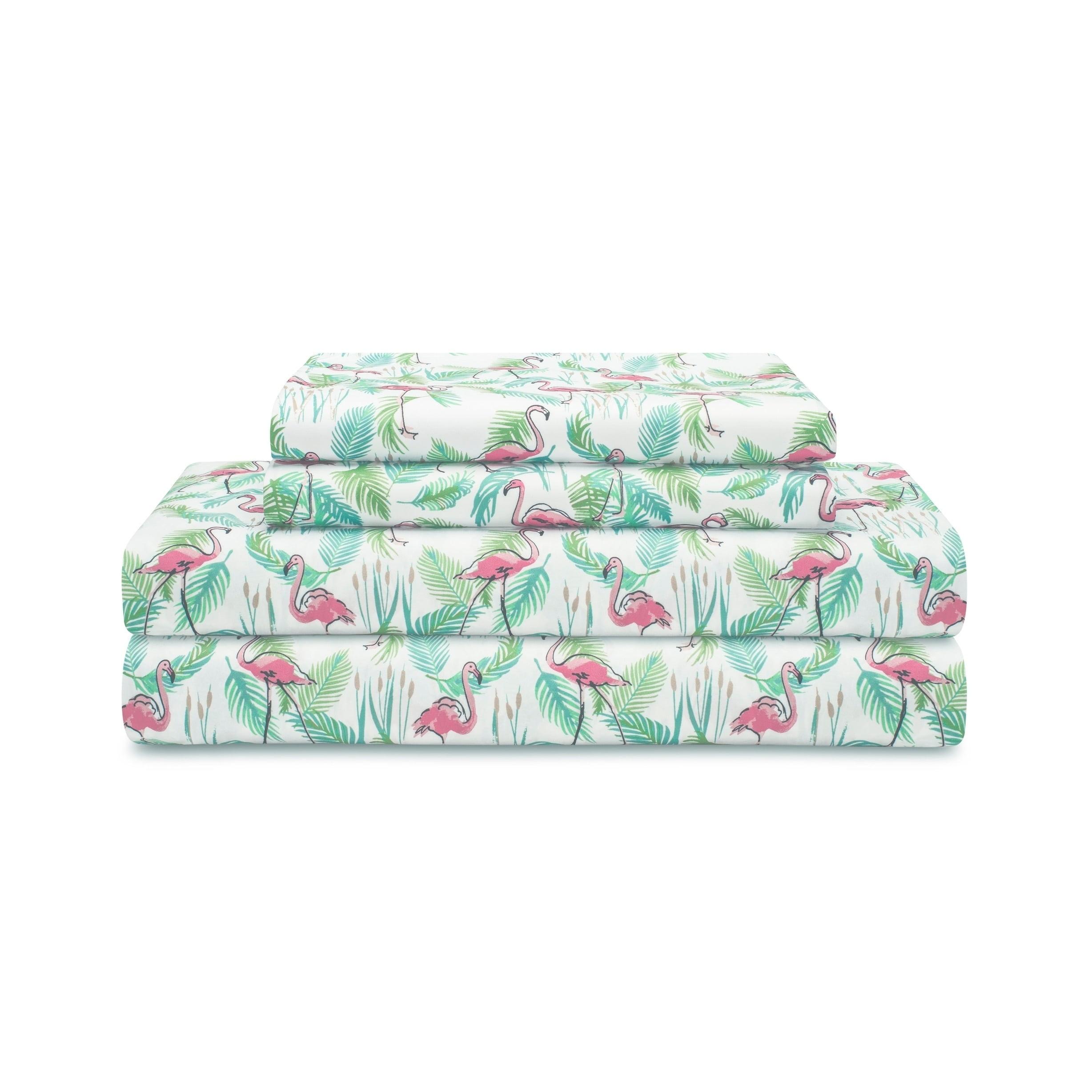 Aqua Flamingo Paradise Pink Microfiber Full Sheet Set