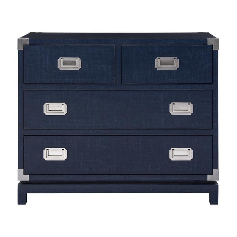 Navy Blue Coastal Wood Campaign Chest with Dovetail Drawers