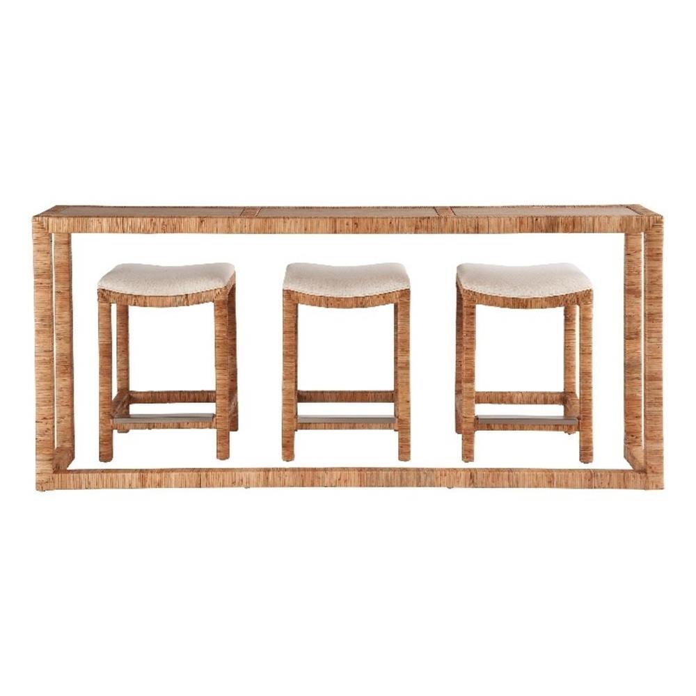 Natural Rattan Console Table with Stools and Stone Top