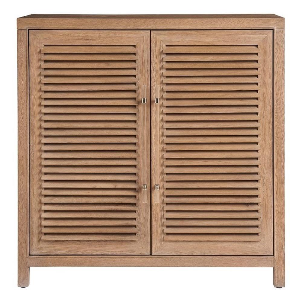 Natural Tan Oak Coastal Bar Cabinet with Wine Storage