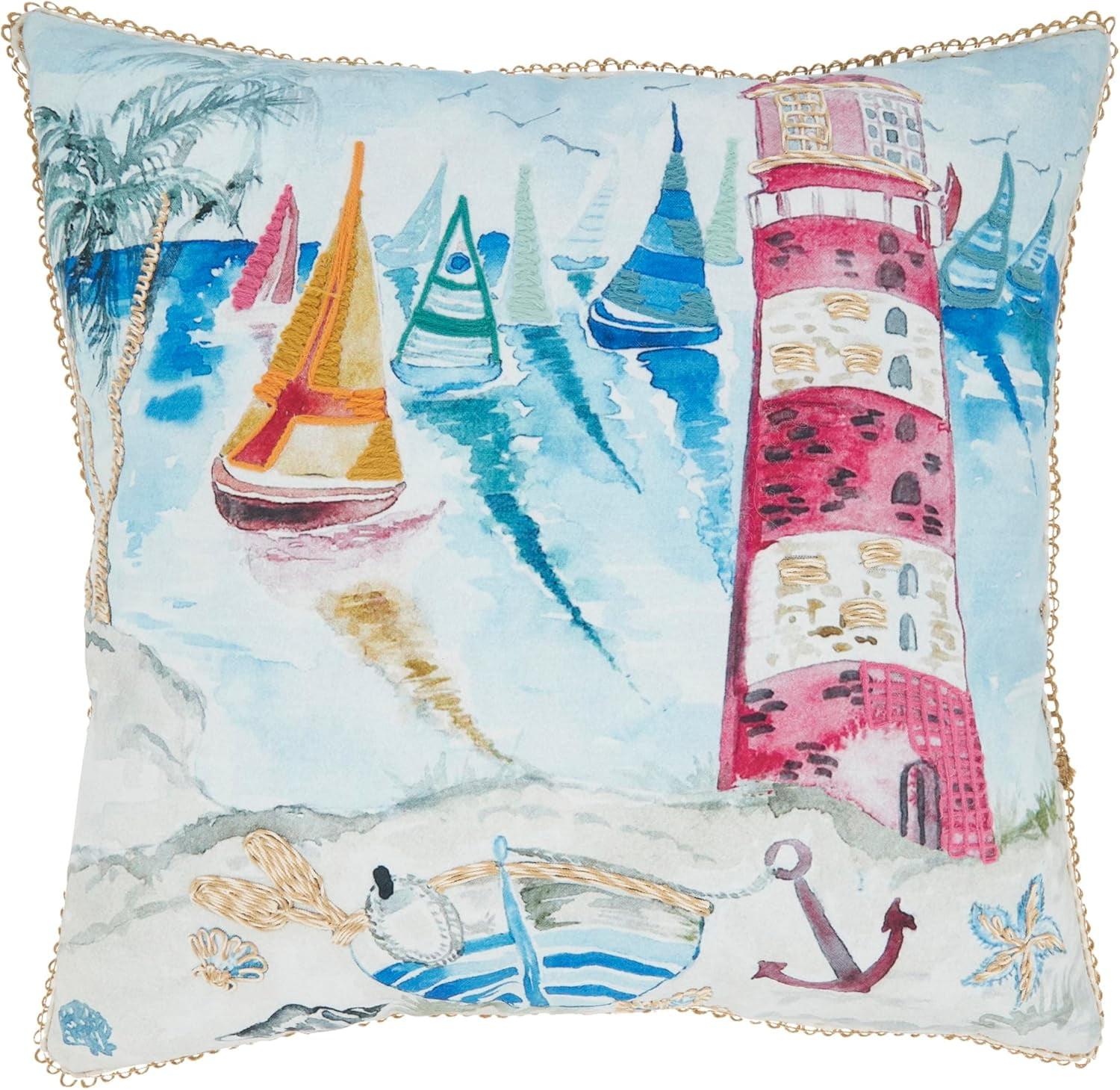 Saro Lifestyle Coastal Outdoor Lighthouse Poly Filled Pillow, 20"x20", Multicolored