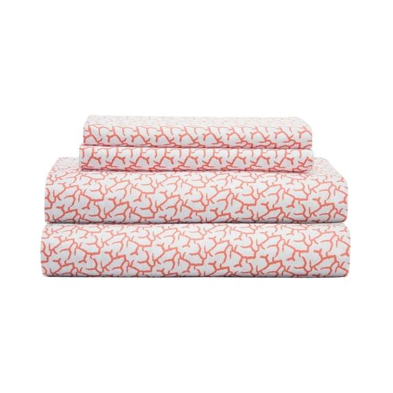 Coastal Print Microfiber Sheet Set, Full, Burnt Coral