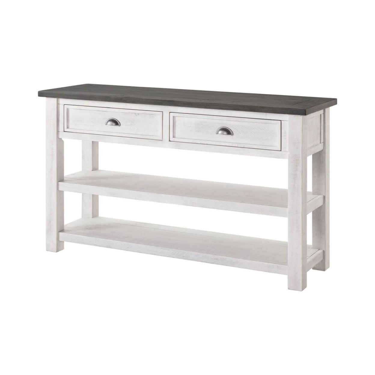 Coastal Rectangular Wooden Console Table with 2 Drawers, White and Gray- Saltoro Sherpi