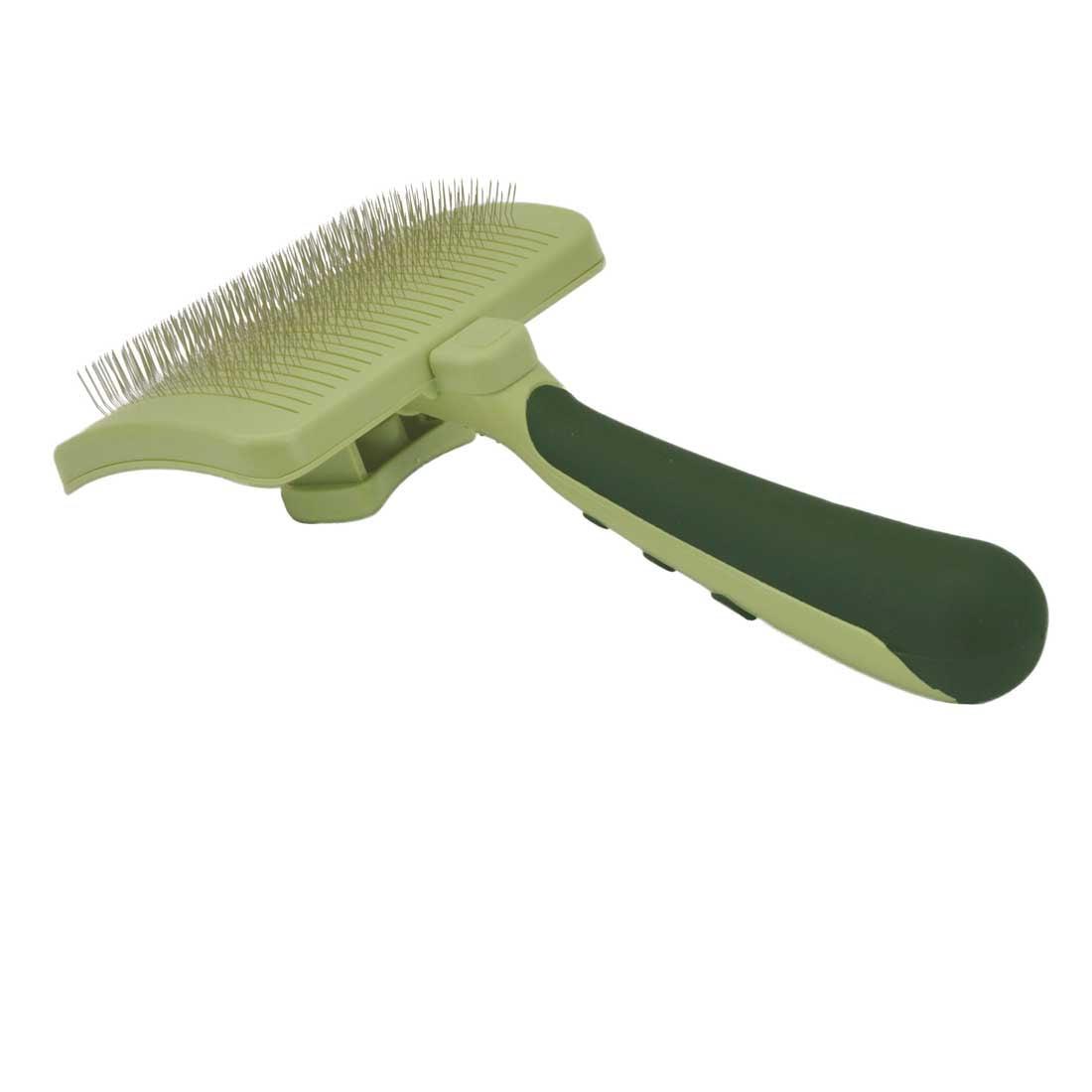 Safari Green Self-Cleaning Slicker Dog Brush with Stainless Steel Pins