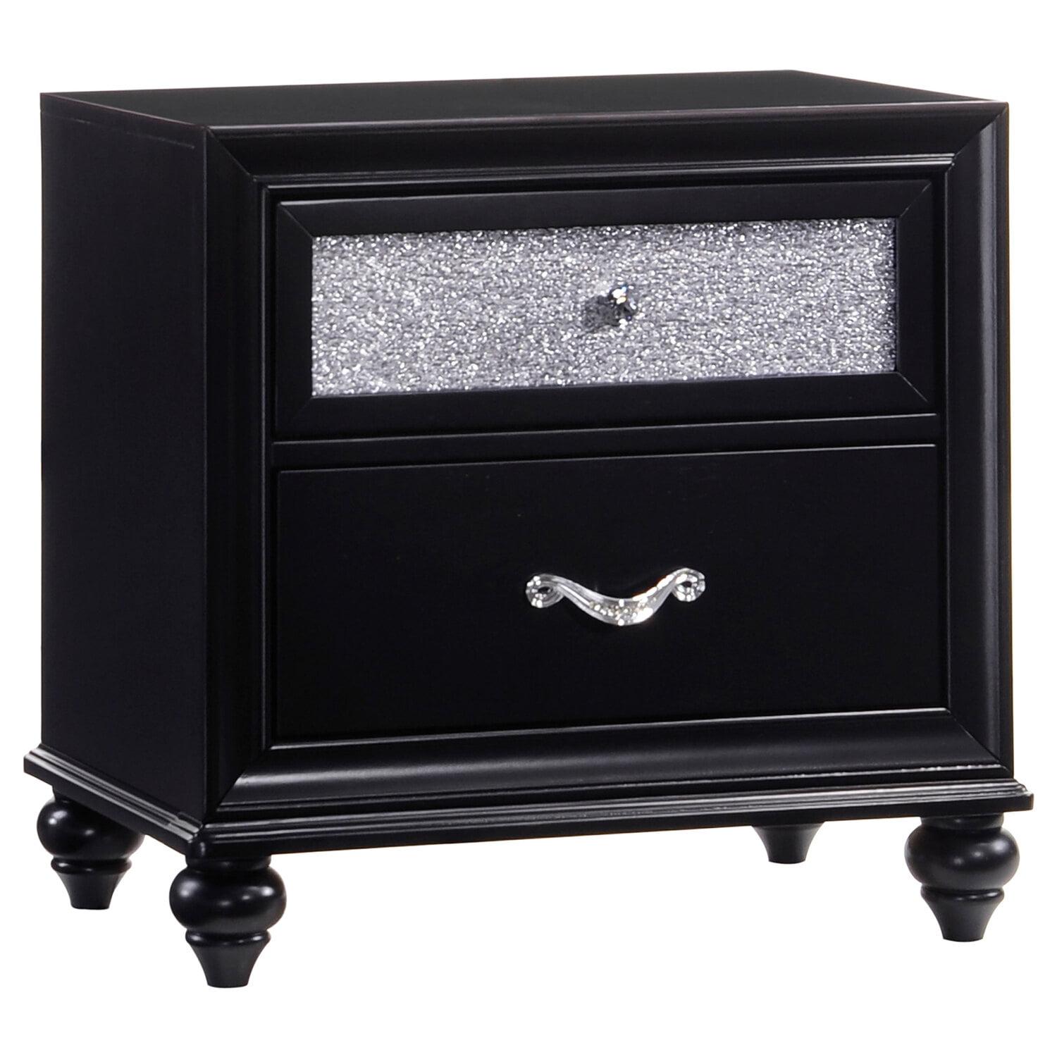 Black Transitional 2-Drawer Nightstand with Glitter Accent