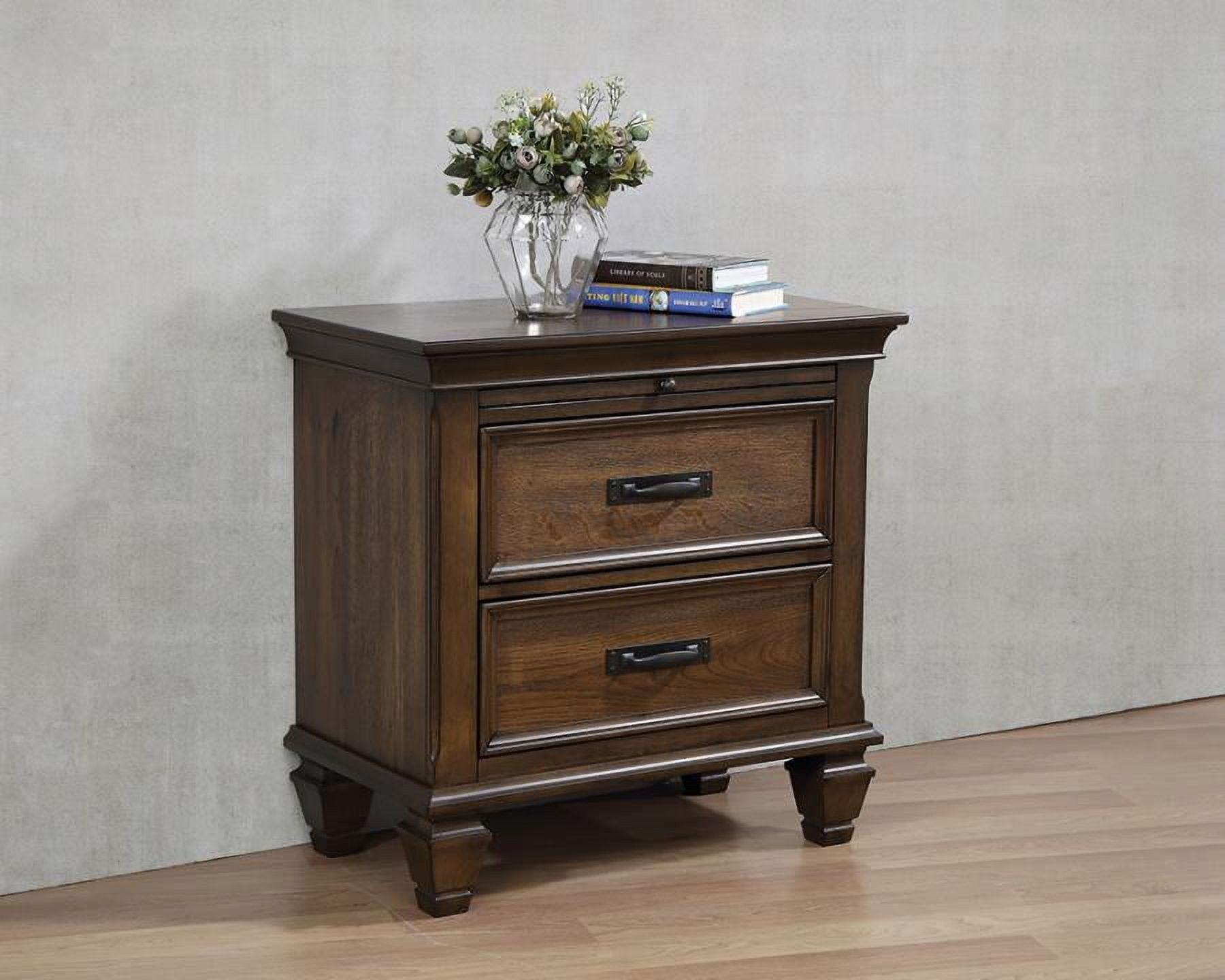 Burnished Oak Contemporary 2-Drawer Nightstand with Pullout Tray