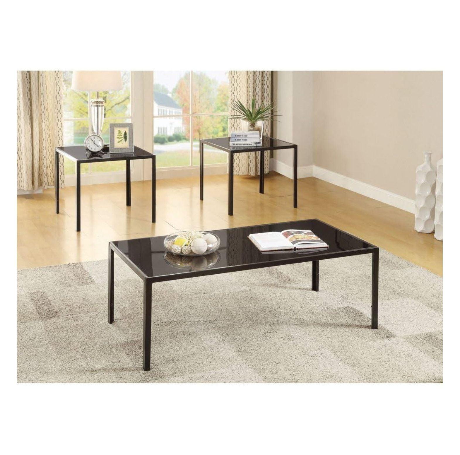 Warm Medium Brown Glass Top 3-Piece Coffee Table Set