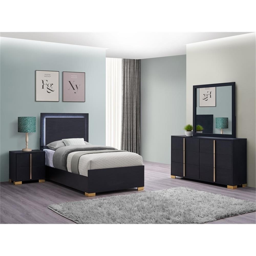 Coaster 4-Piece Contemporary Wood Twin Bedroom Set in Black/Gold