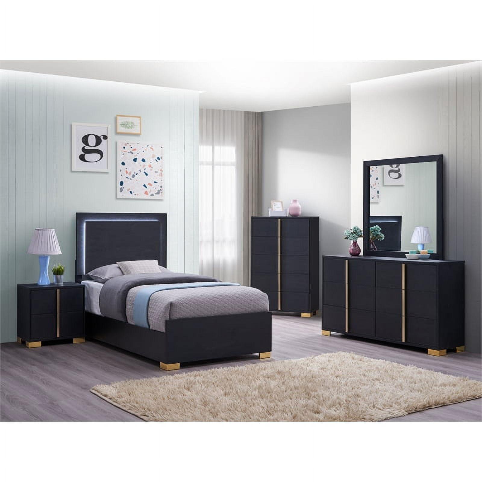 Coaster 4-Piece Contemporary Wood Twin Bedroom Set in Black/Gold